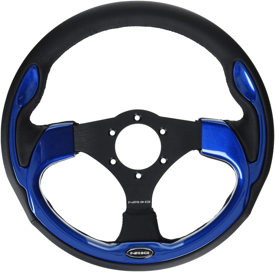 NRG Innovations Reinforced NRG-RST-001BL Steering Wheel- 320mm Sport Steering Wheel with Black Leather/Blue Molded Trim
