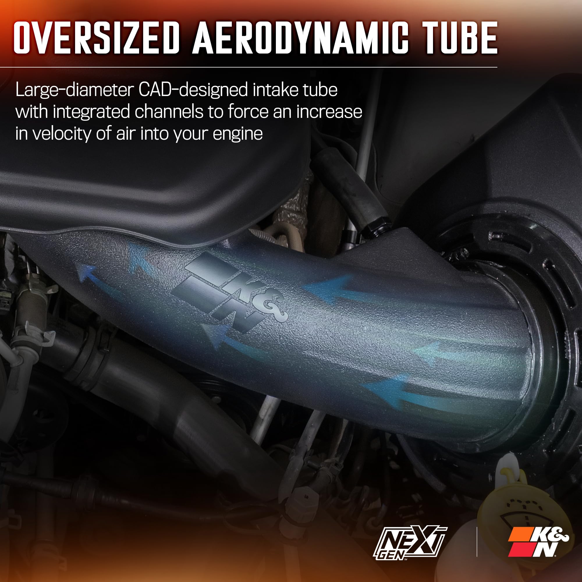 NextGen K&N Cold Air Intake System: High-Flow Cotton Filter: Compatible with 2016-2025 Dodge/Jeep: Durango, Grand Cherokee, Grand Cherokee WK, 50-1572