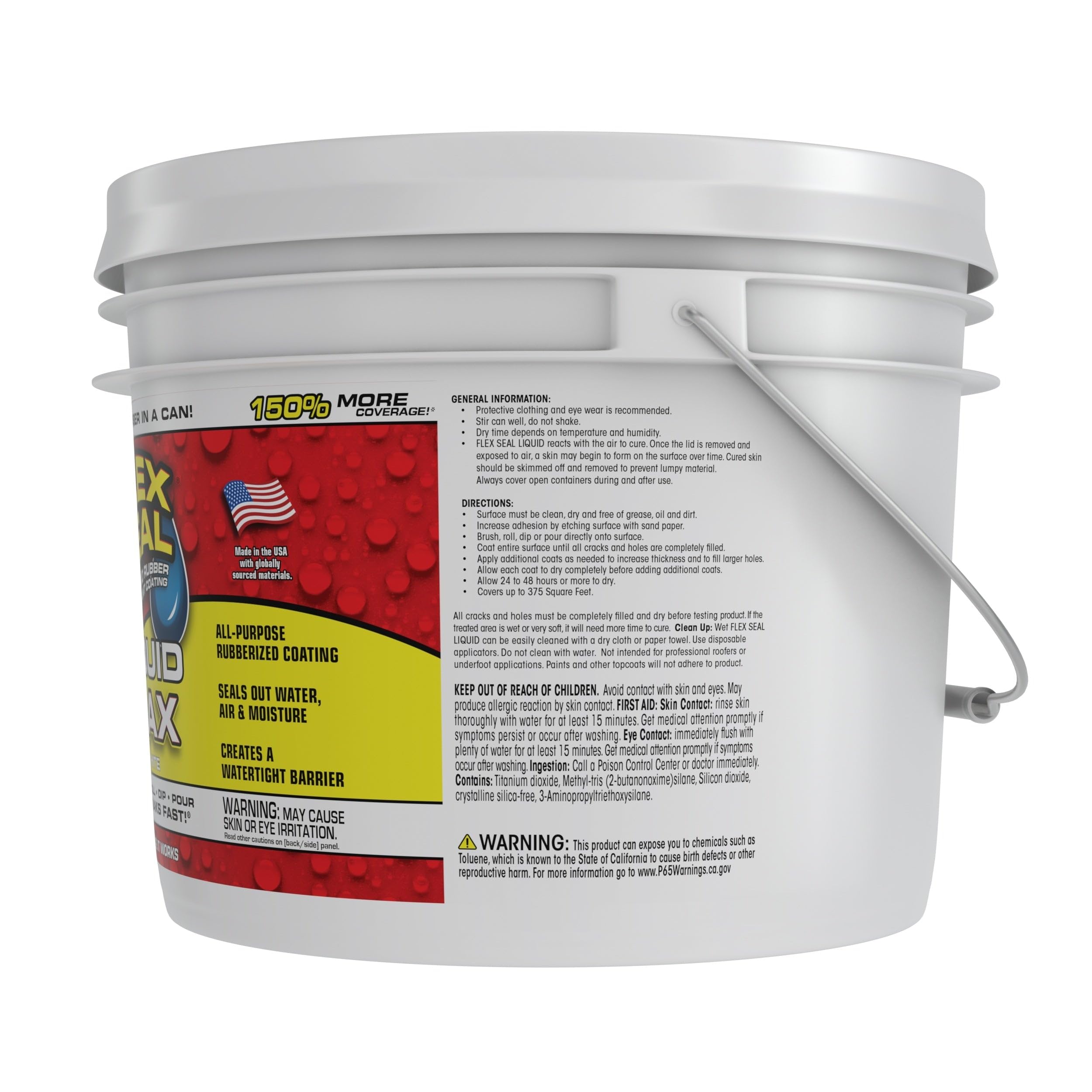 Flex Seal Liquid, Liquid Rubber Coating Sealant, Waterproof, Flexible, Breathable, UV Resistant, Roof Repair, Basements, RV, Campers, Trailers, Marine, EPDM, MAX, White, 2.5 Gallon