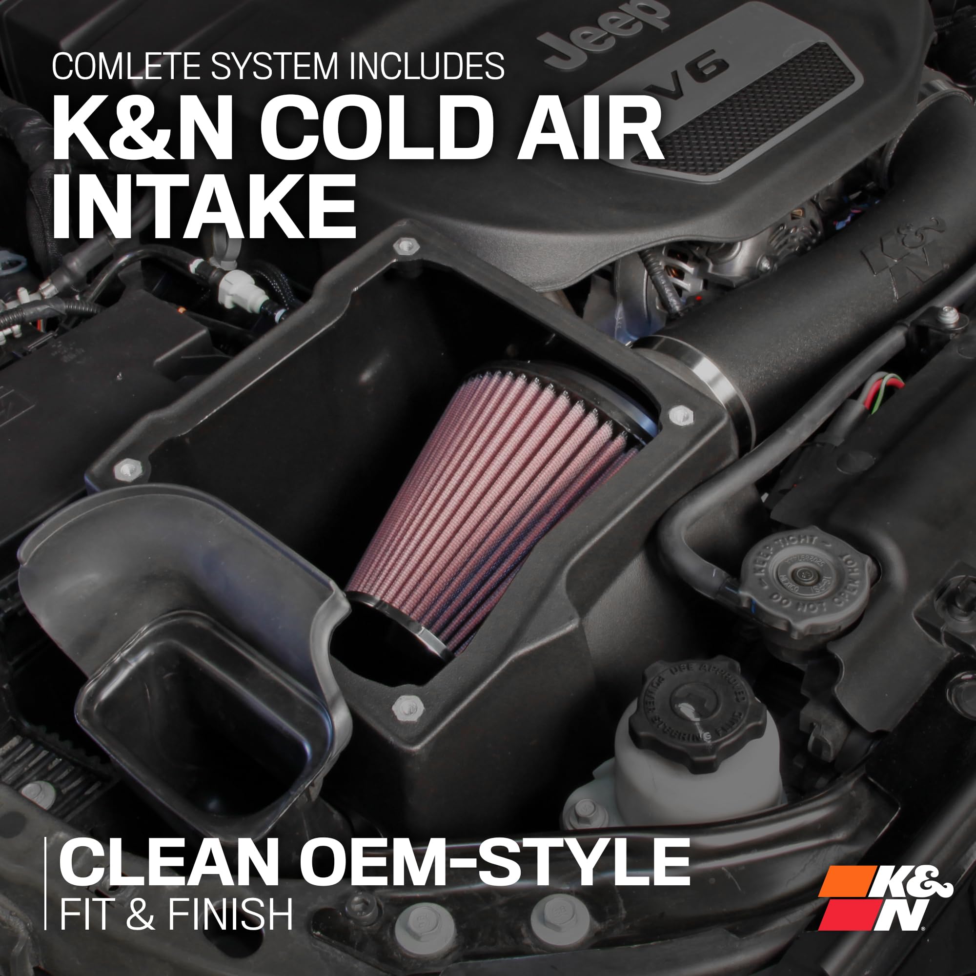 Cold Air Intake System K&N: High-Flow Air-Filter, Increase Performance & Horsepower: Compatible with 2012-2017 JEEP Wrangler; 2018-2018 JEEP Wrangler JK, 57-1573