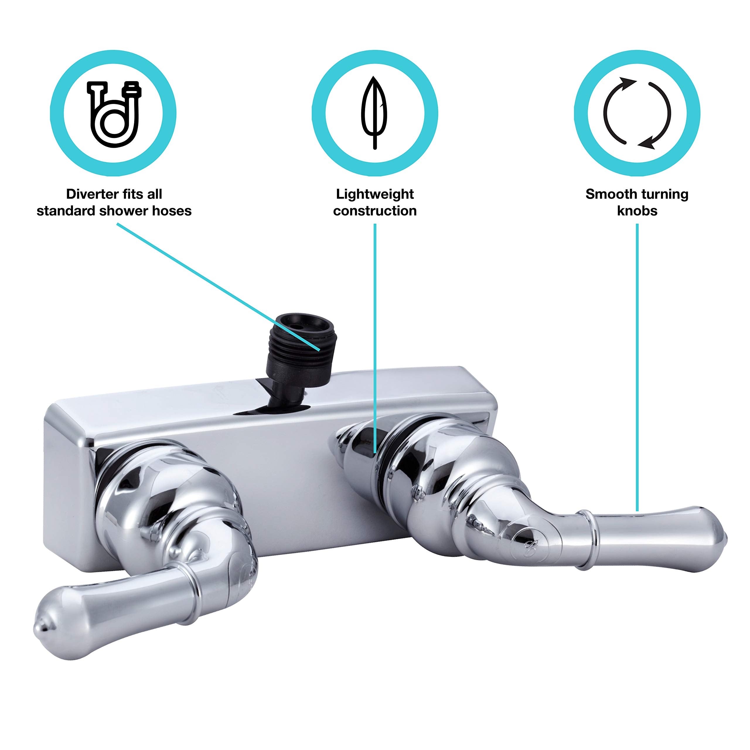 Dura Faucet RV Shower Faucet DF-SA100C-CP Valve Diverter with Classical Handles (Chrome)