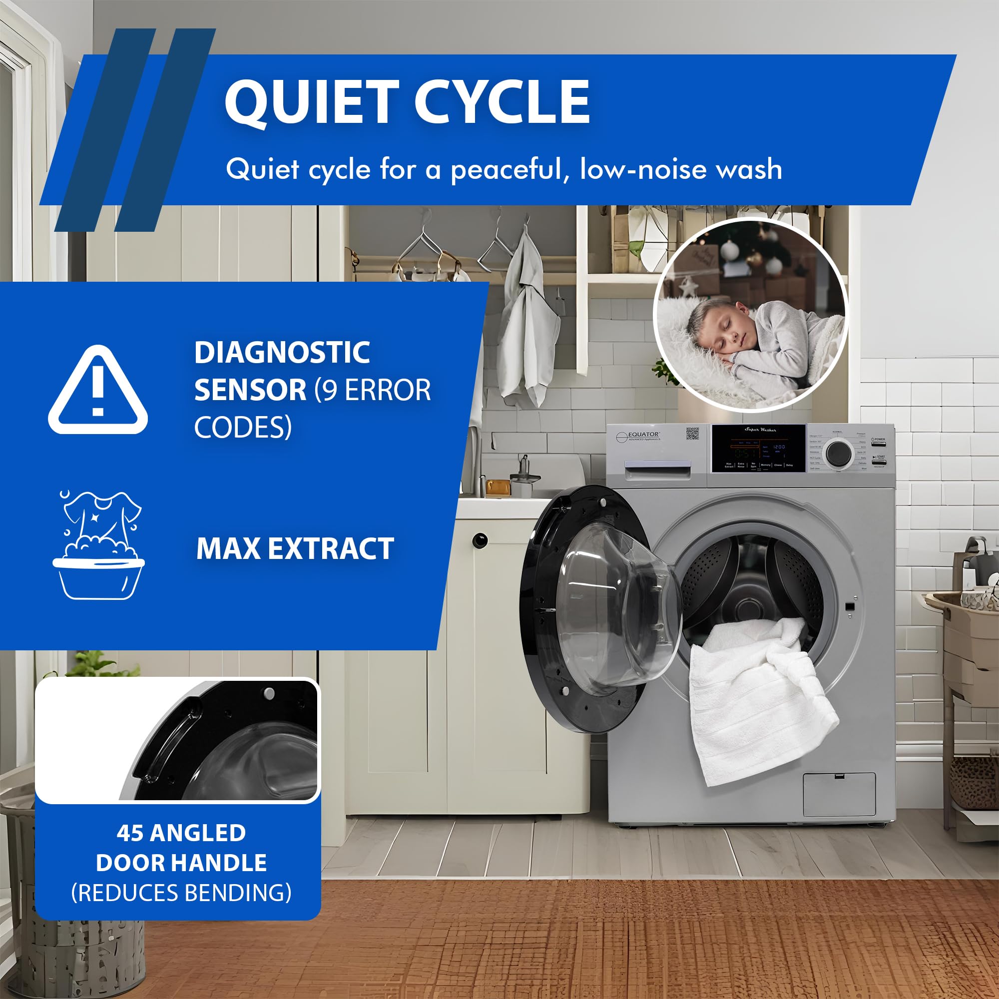 Compact Equator Washer 1.6cf/15lbs PET CYCLE 15 Programs 110V in Silver