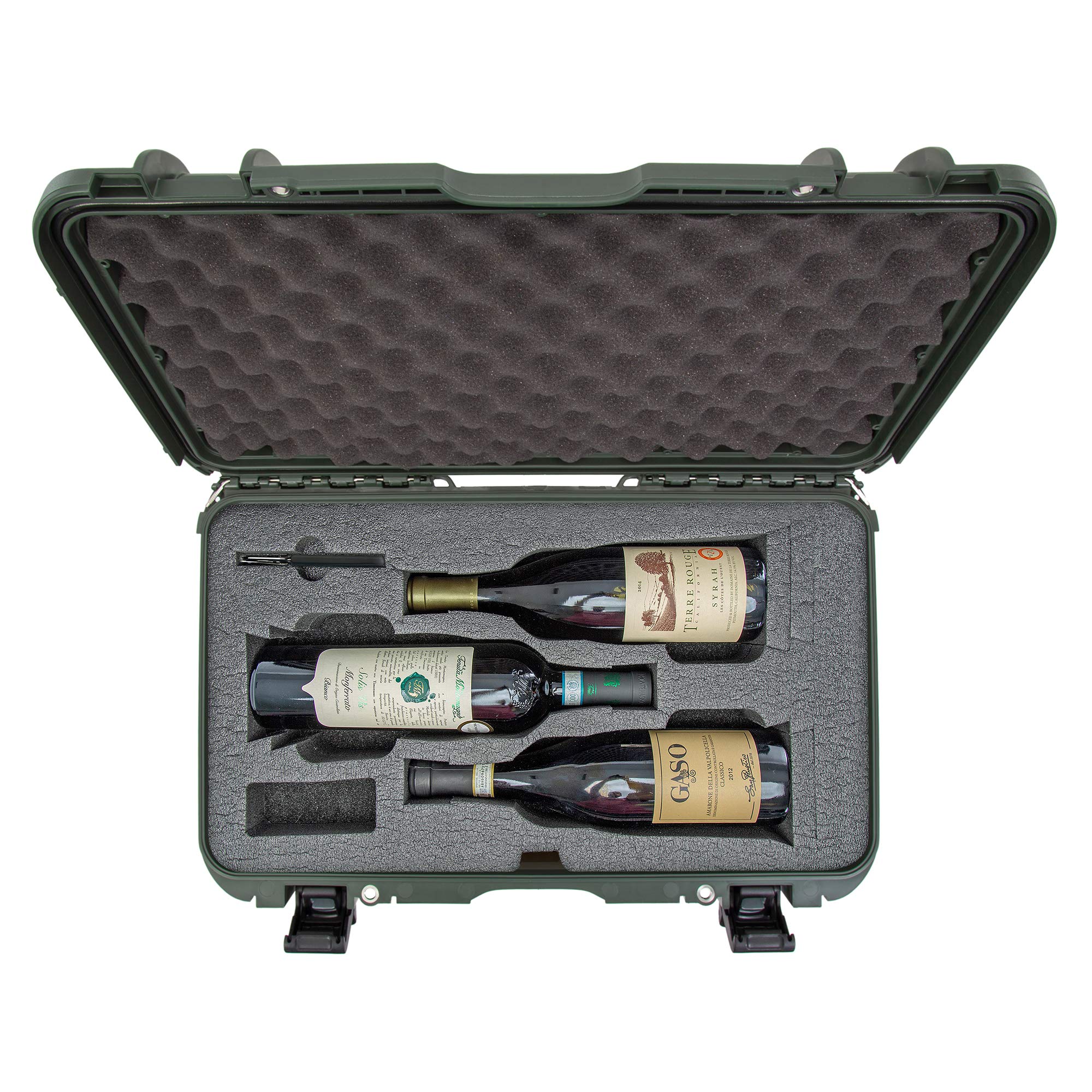 Protective Travel Case Nanuk 935 for 3 Bottles of Wine w/Wheels and Extendable Handle, TSA Approved - Olive (935-3BTLS6)