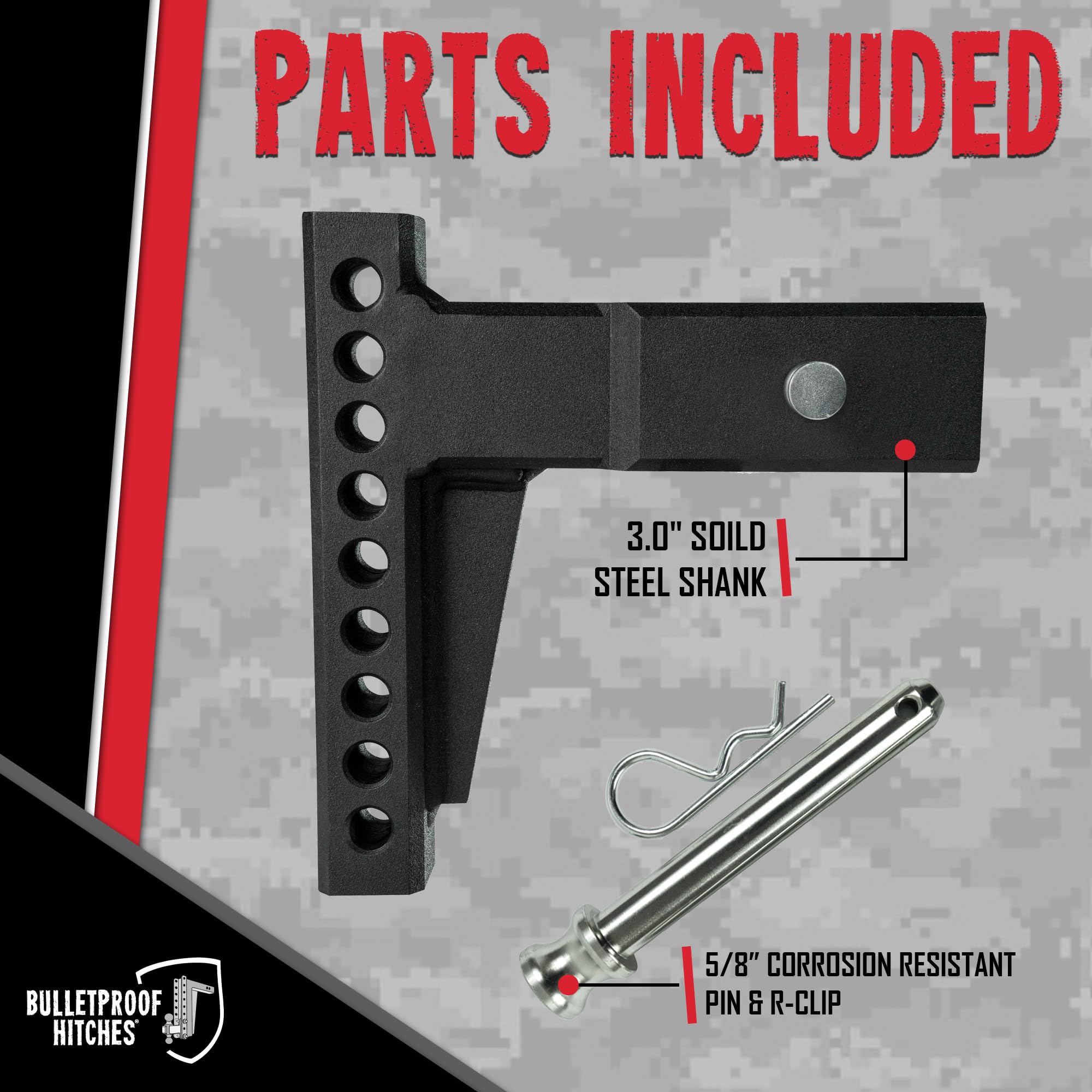 3" BulletProof Hitches Weight Distribution Shank Rated to 22,000 lbs - Weight Distribution Hitch Shank for 3" Receiver - Corrosion-Resistant, Black Powder Coat