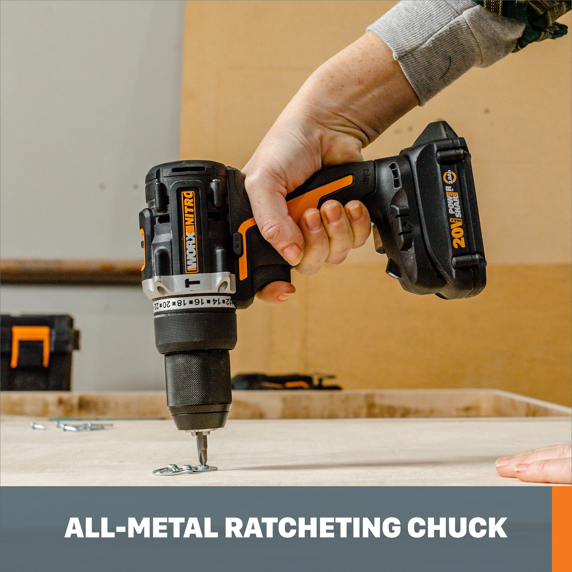 20V Worx Nitro 1/2" Cordless Brushless Drill Driver - 535 in-lbs. Torque, Heavy-Duty 1/2" Chuck, Drill Set with Storage Bag, Power Share Compatible - Tool Only