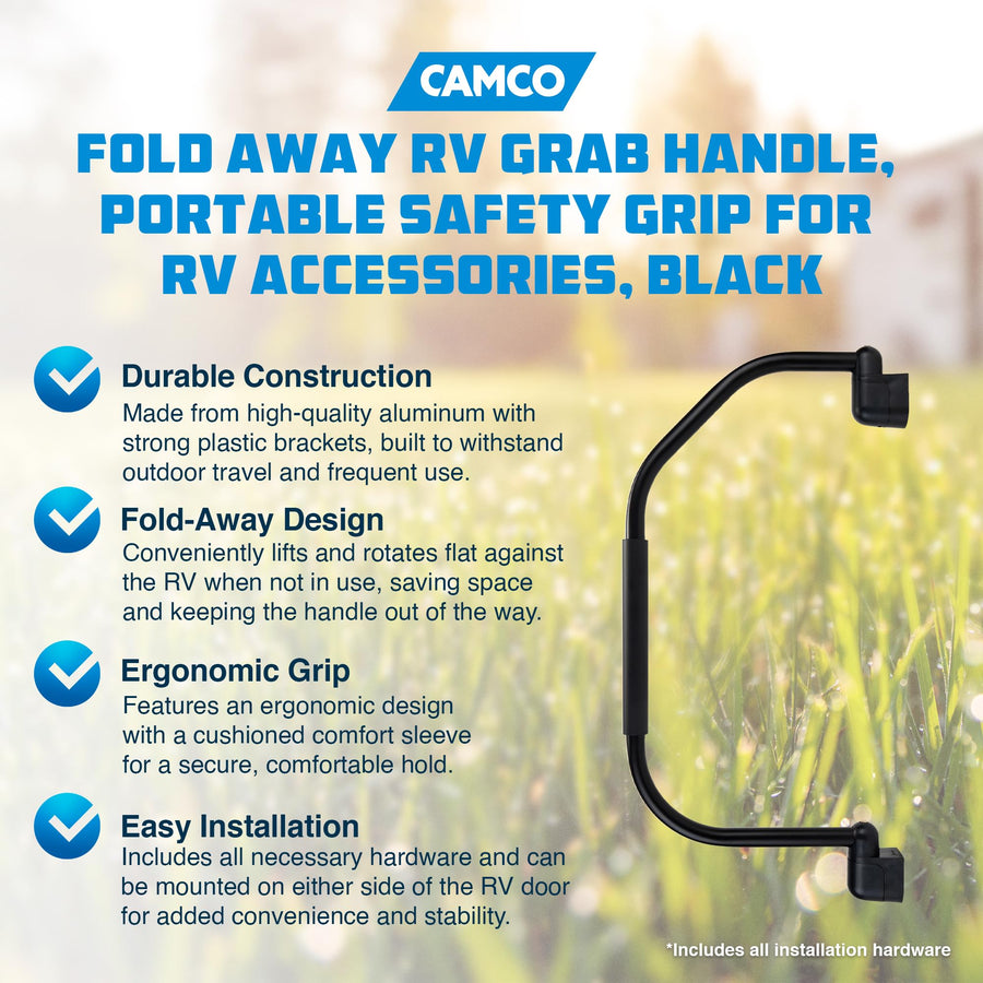 Fold-Away Camco RV Grab Handle | Features Comfort Sleeve and Made of Durable Aluminum | (42175)