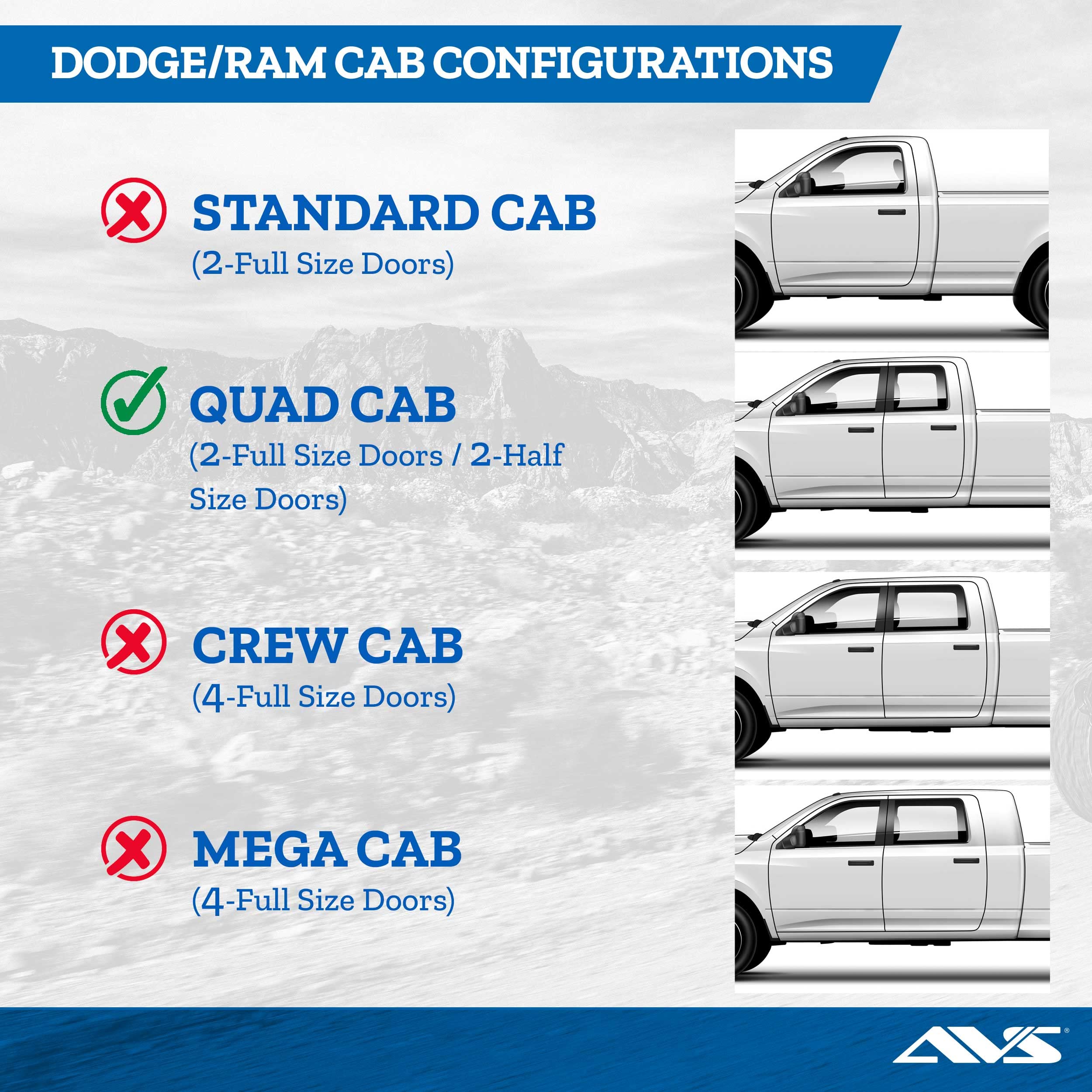 Low Profile Auto Ventshade [AVS] Rain Guards For 2002 - 2008 Dodge Ram 1500; 2003 - 2009 Dodge Ram 2500/3500, QUAD CAB ONLY | Window Vent Visors, 4 pcs. - Dark Smoke | 994051