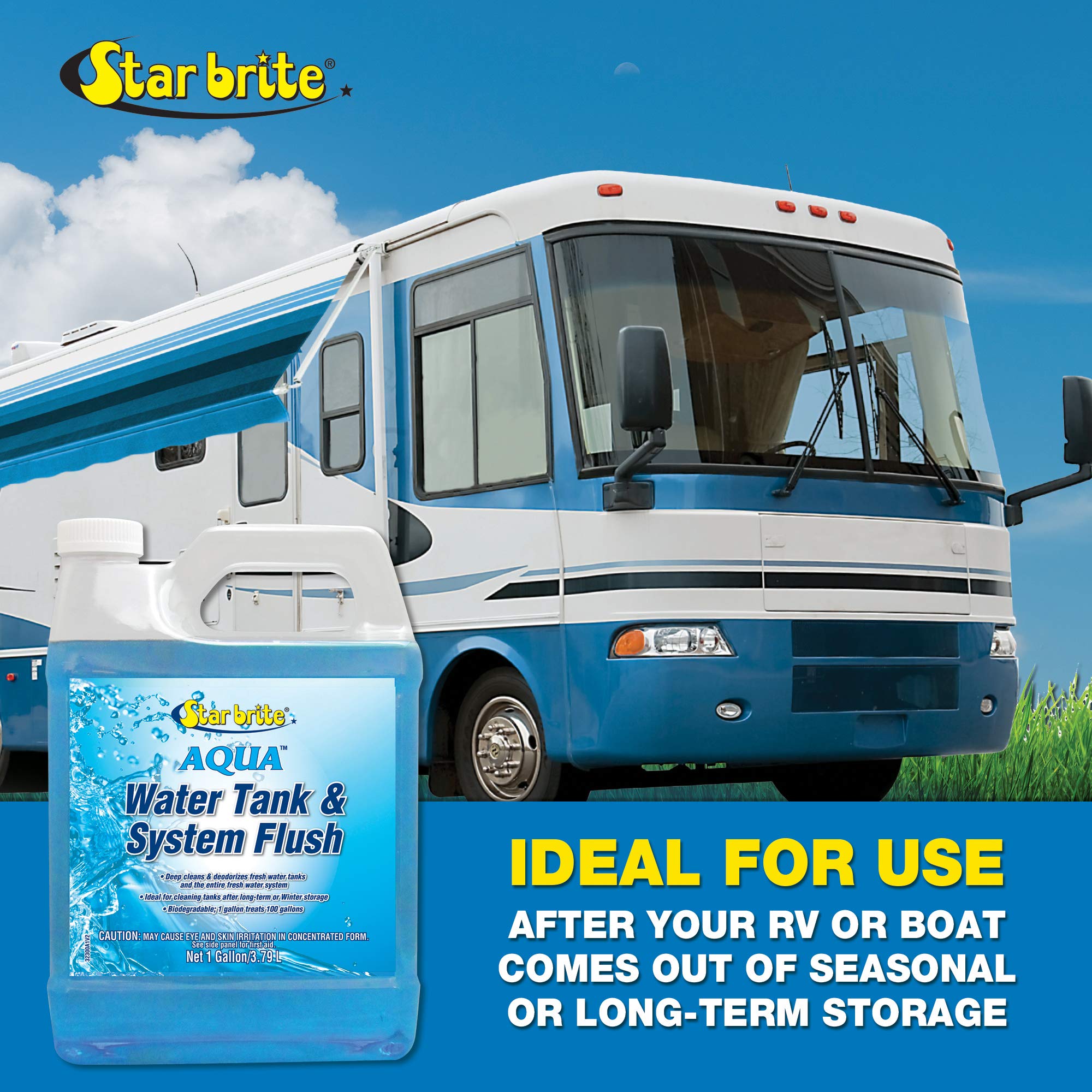 Aqua STAR BRITE Water Tank & System Flush - Deep Cleans & Deodorizes Fresh Water Tanks & Entire Drinking Water System - Ideal for Boats & RVs Coming Out of Storage 1 GAL (032300)