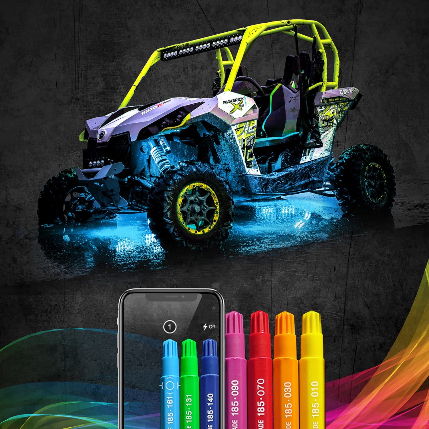 XKGLOW 4pc XK-Rock-STA-DM 6W LED Rock Light Standard Kit with Dual-Mode Dash Mount Controller