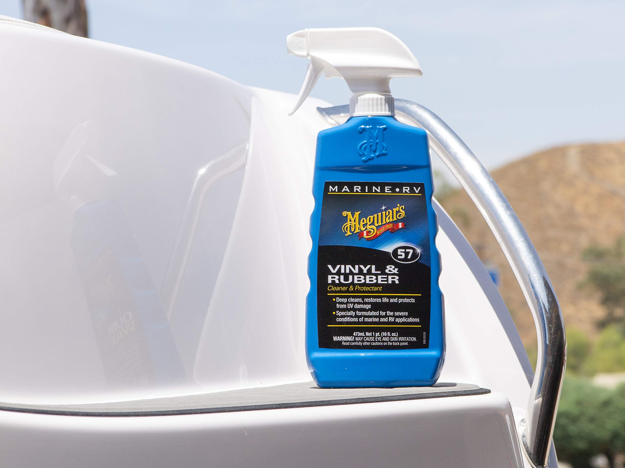 Marine/RV Vinyl & Rubber Cleaner & Protectant Meguiar's M5716, Boat Vinyl Cleaner & Protectant, Revitalize Plastic and Rubber with an Easy-to-Use Non-Greasy Formula, 16 Oz Spray Bottle