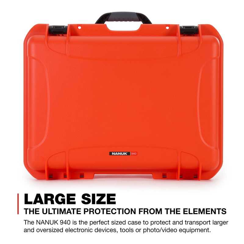 Waterproof Nanuk 940 Hard Case with Lid Organizer and Padded Divider - Orange