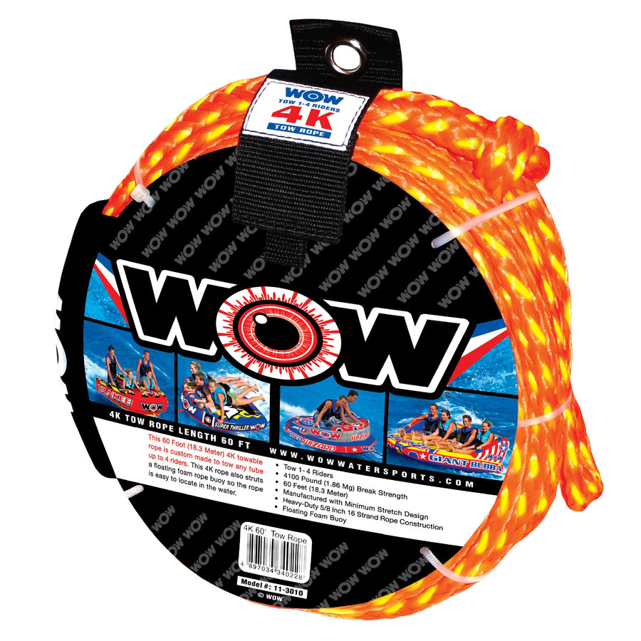 WOW Sports 4k World of Watersports 60 ft. Tow Rope with Floating Foam Buoy 1 2 3 or 4 Person Tow Rope for Boating, 11-3010
