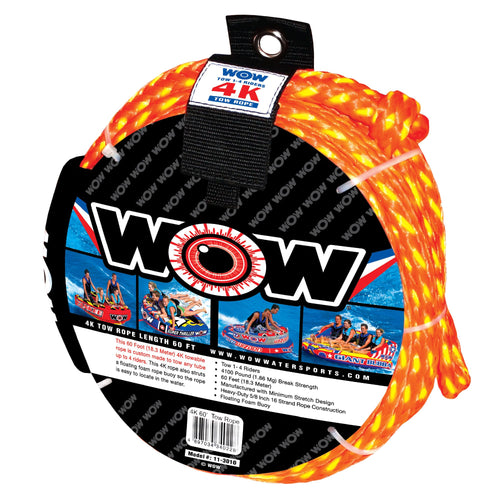 WOW Sports 4k World of Watersports 60 ft. Tow Rope with Floating Foam Buoy 1 2 3 or 4 Person Tow Rope for Boating, 11-3010