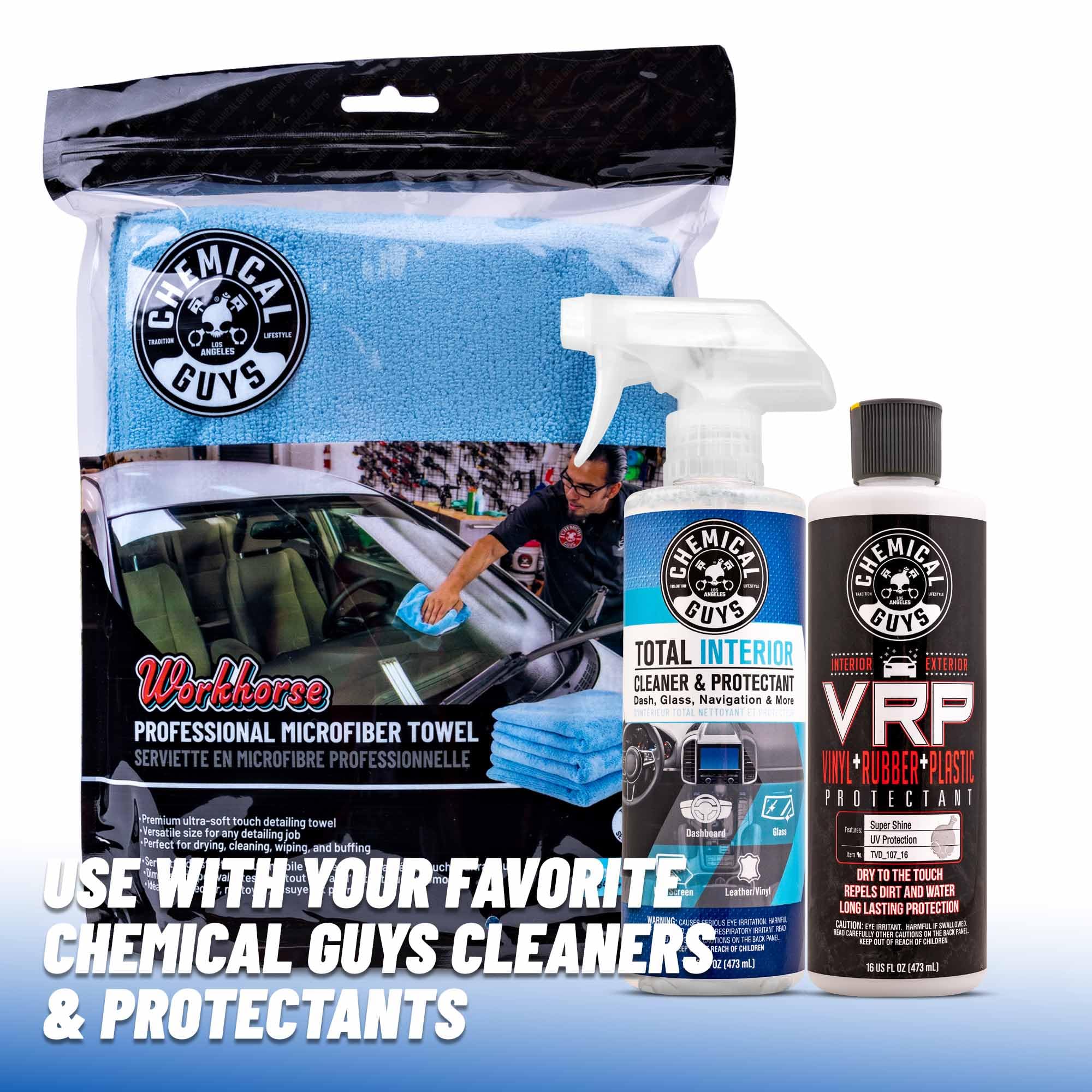 Chemical Guys Workhorse Professional MICBLUE03 Microfiber Towel, Blue (Safe for Car Wash, Home Cleaning & Pet Drying Cloths) 16" x 16", Pack of 3