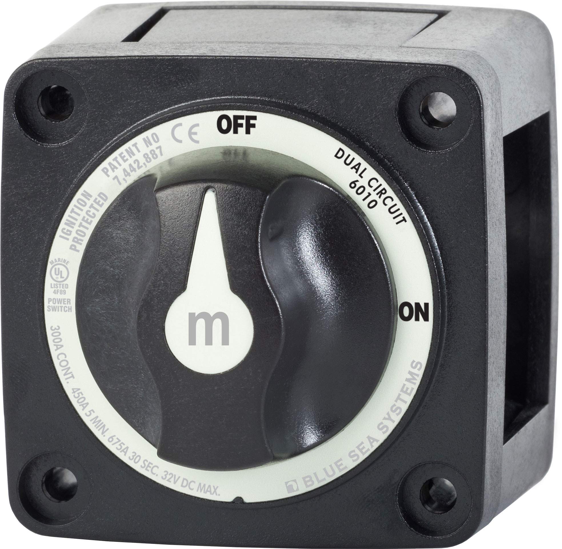 Blue Sea Systems m-Series Mini Battery Switch, 300A, 32V DC Dual Circuit, Black