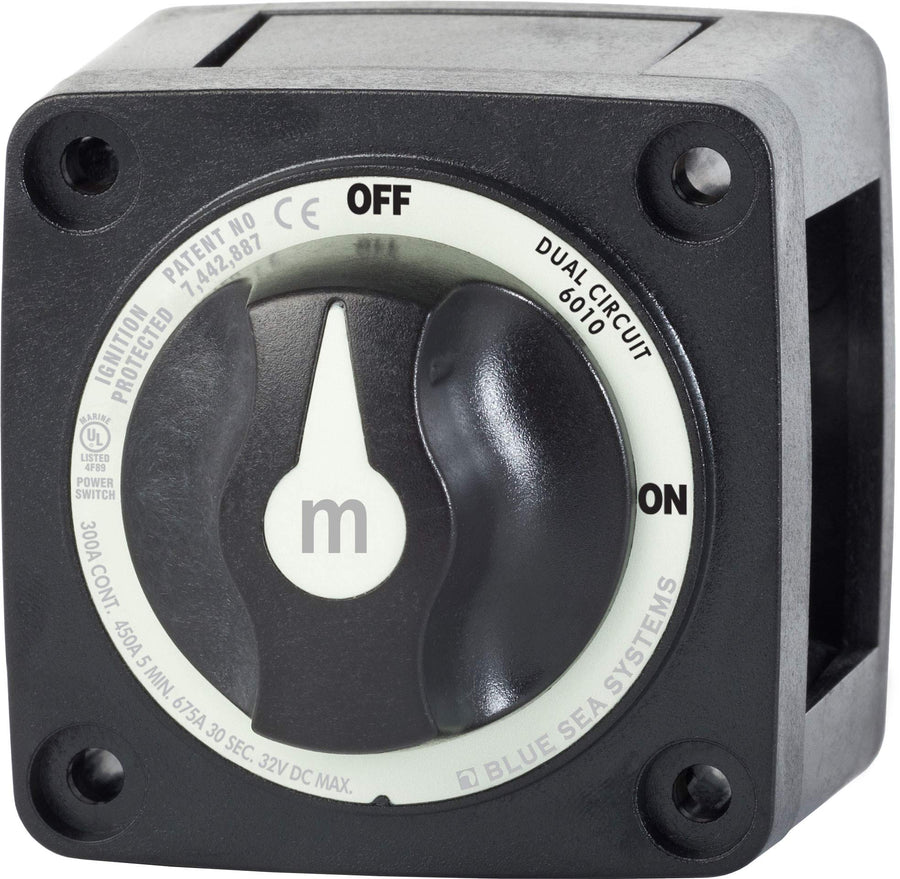 Blue Sea Systems m-Series Mini Battery Switch, 300A, 32V DC Dual Circuit, Black
