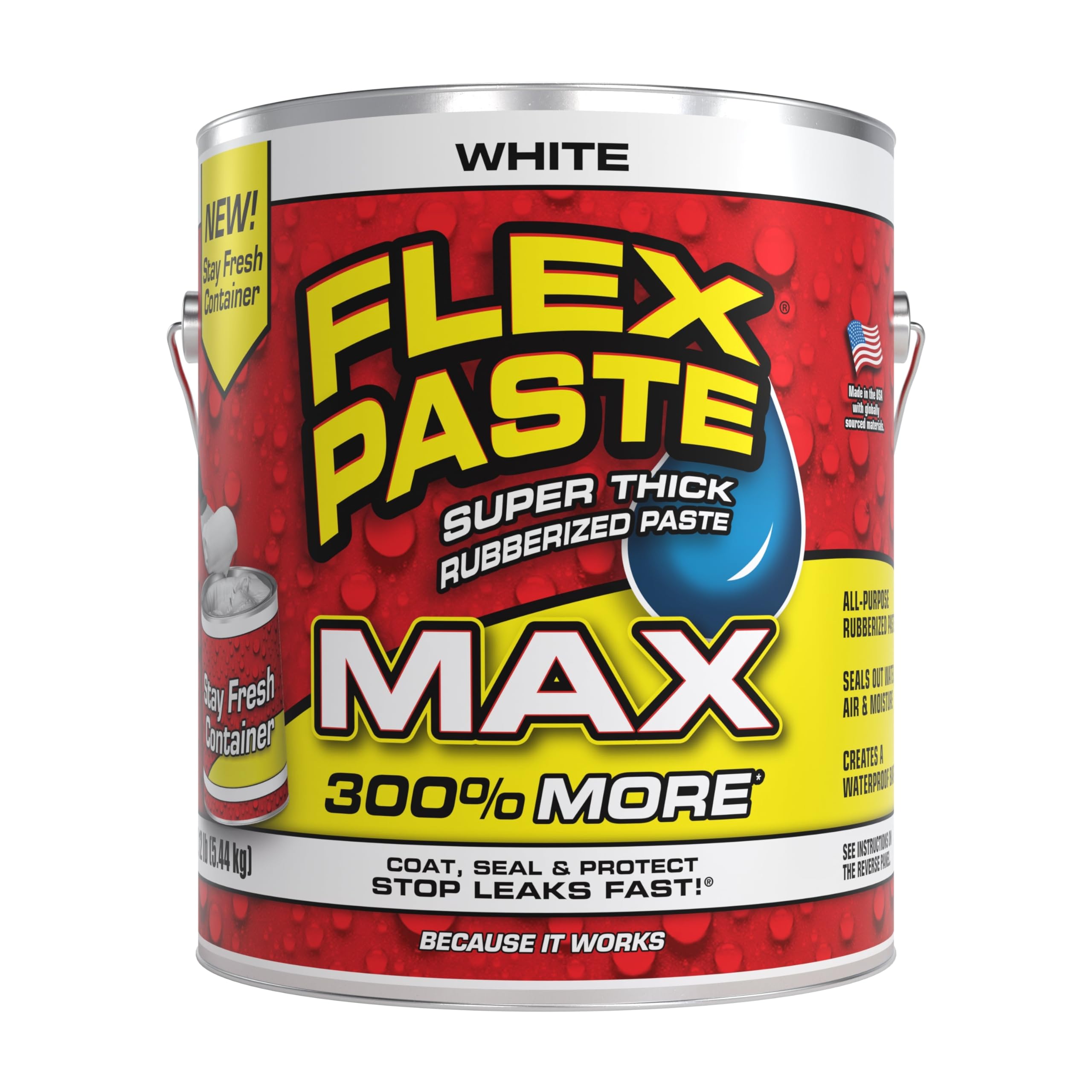 Flex Paste, Paintable Waterproof Putty, Spackle Sealant, Fill Gaps Cracks Holes - Block Out Water and Air - UV Resistant - Walls, Drywall, EPDM, Concrete, Roof, RV Repairs, White, MAX