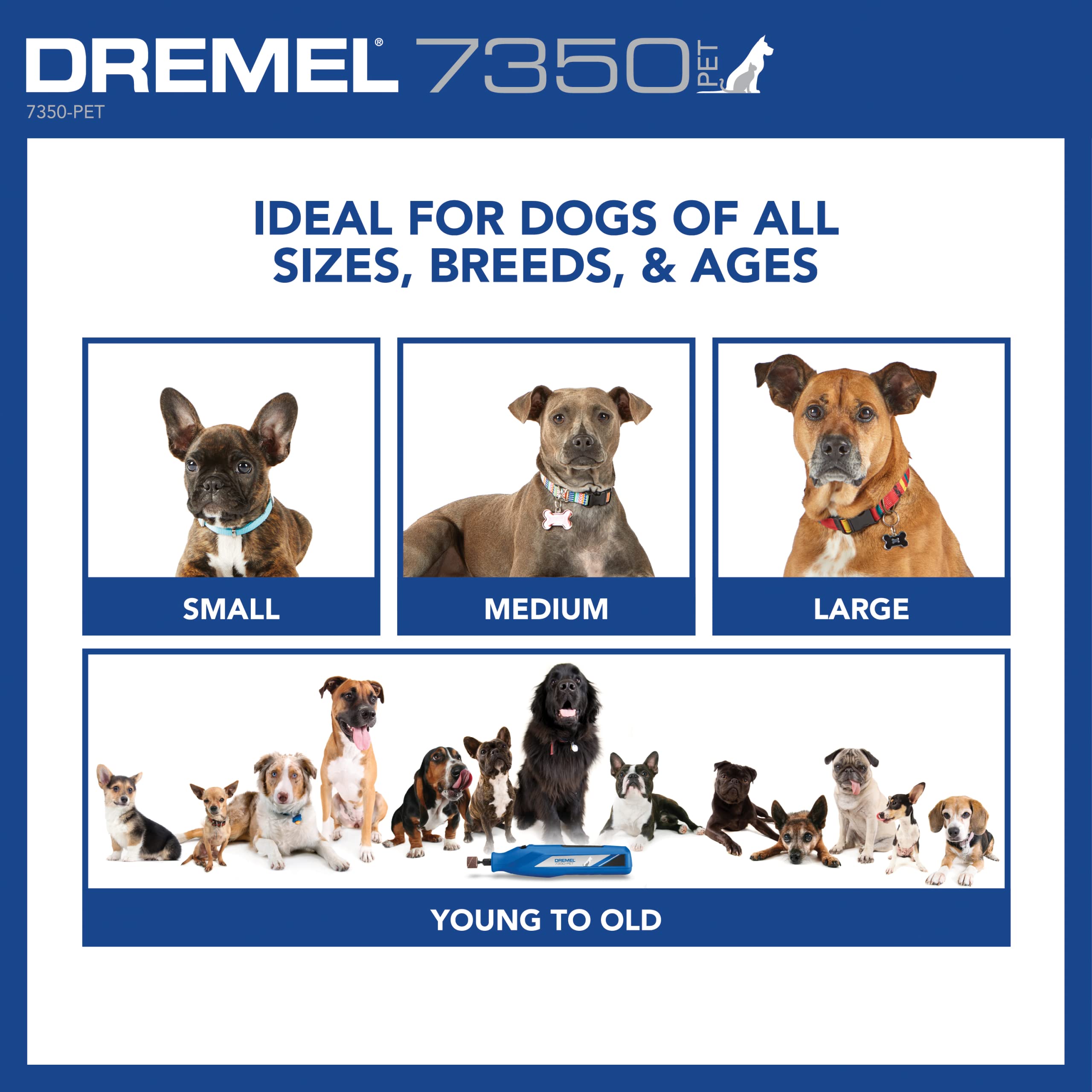 Dremel 4V Pet & Dog Nail Grinder 7350-PET, Easy-To-Use & Safe Nail Trimmer, Professional Pet Grooming Kit - Works on Large, Medium, Small Dogs & Cats