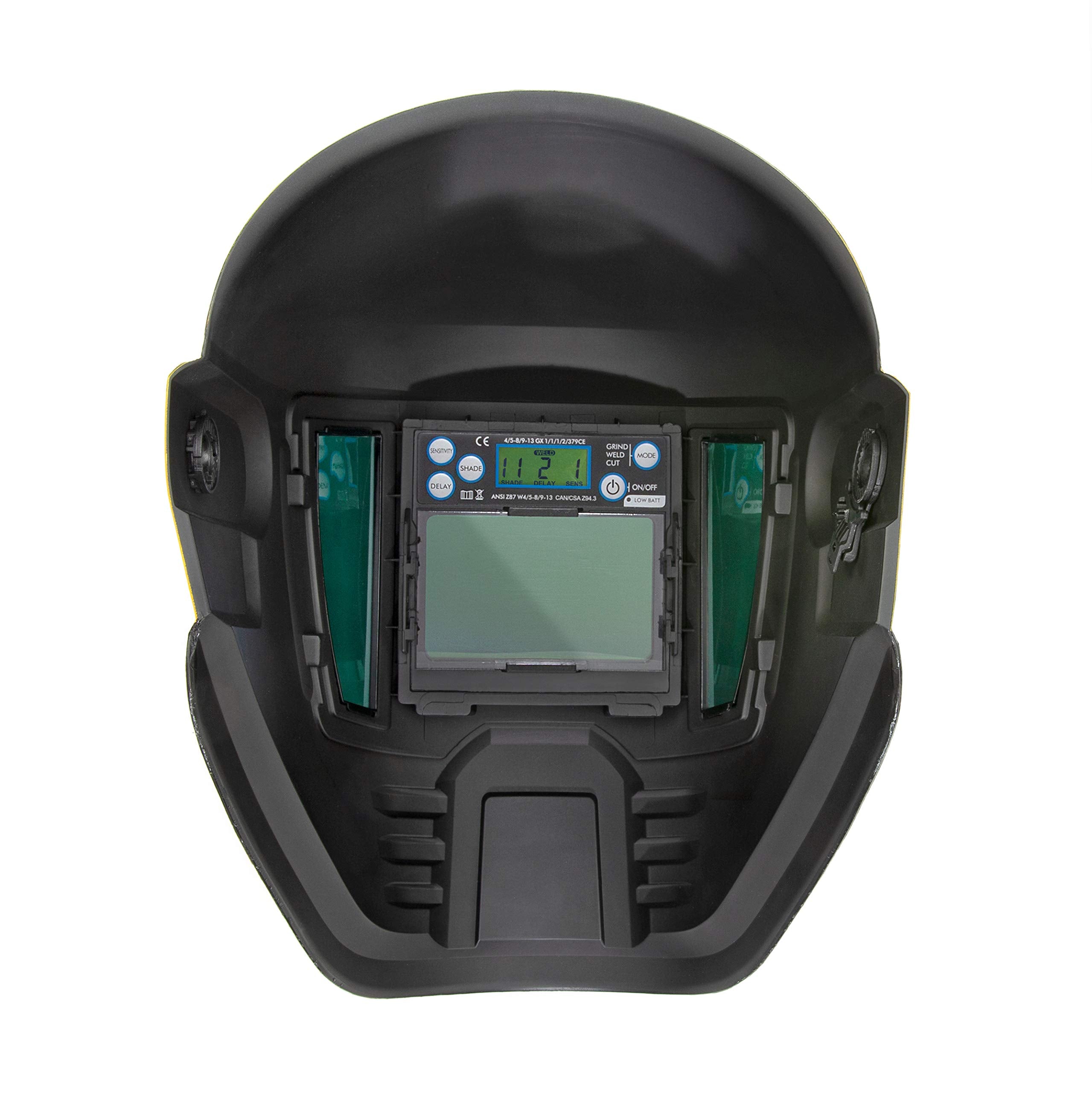 Wide View Dewalt Auto-Darkening Welding Helmet, Three Darkening Modes, 4 Lightning Fast Arc Sensors, Side Lenses for Panoramic Viewing, Adjustable Lightening Delay, Shade Control