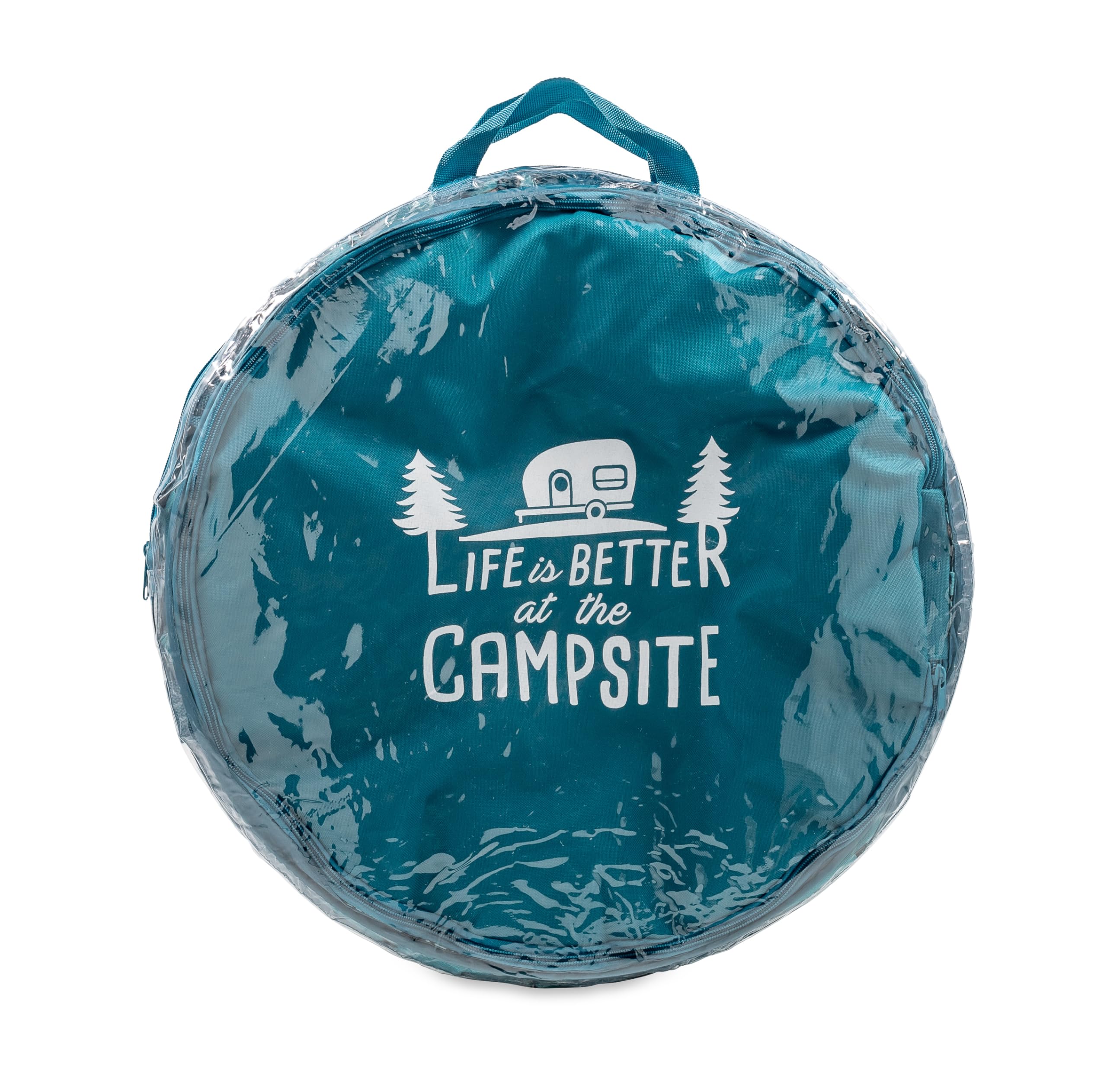 Camco Pop-Up Utility Container Life is Better at The Campsite - 18 x 24-inch - A Compact Size for Multi-Purpose Use - Sketched RVs and Trees Pattern (42987)