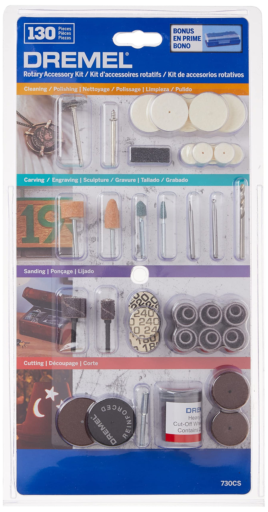 Dremel 730CS 13-Piece Rotary Tool Accessory Kit Maker - Includes Carving Bits, Drill Bits, Sanding Drums and Discs, Grinding Stones, Buffing Wheels, Cutting Discs, and a Storage Case