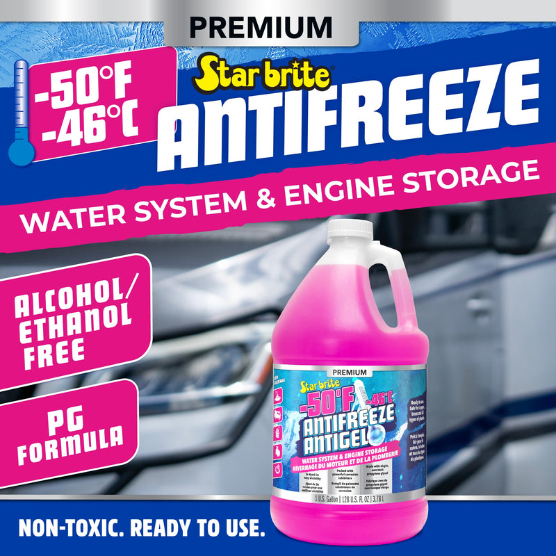 Premium STAR BRITE -50°F RV & Marine Antifreeze, Non-Toxic Engine & Water System Winterizer, Corrosion Inhibitors, Safe for Metals & Plastics