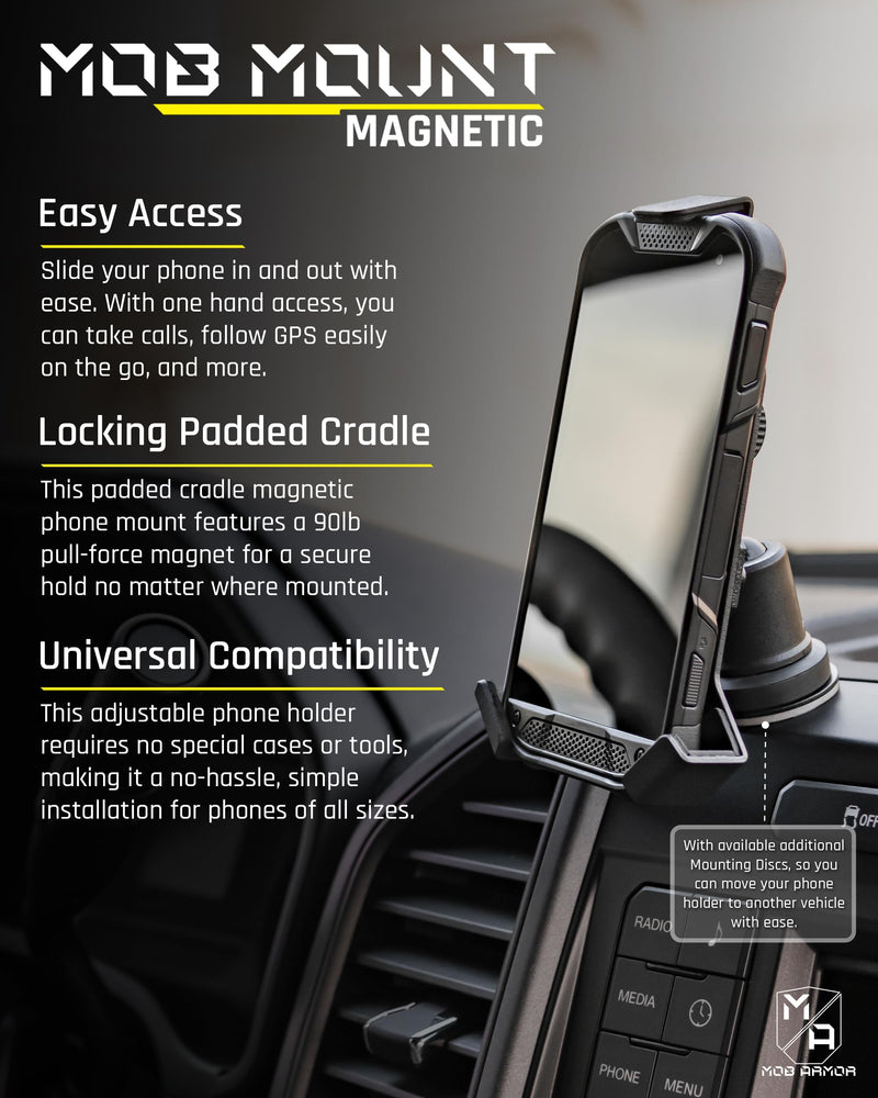Heavy Duty Mob Armor Magnetic Phone Mount for Car - Universal Car Phone Holder for iPhone & Android, Strong Magnet for Off-Road & Commercial Vehicles, Cell Phone Car Accessories for Women & Men