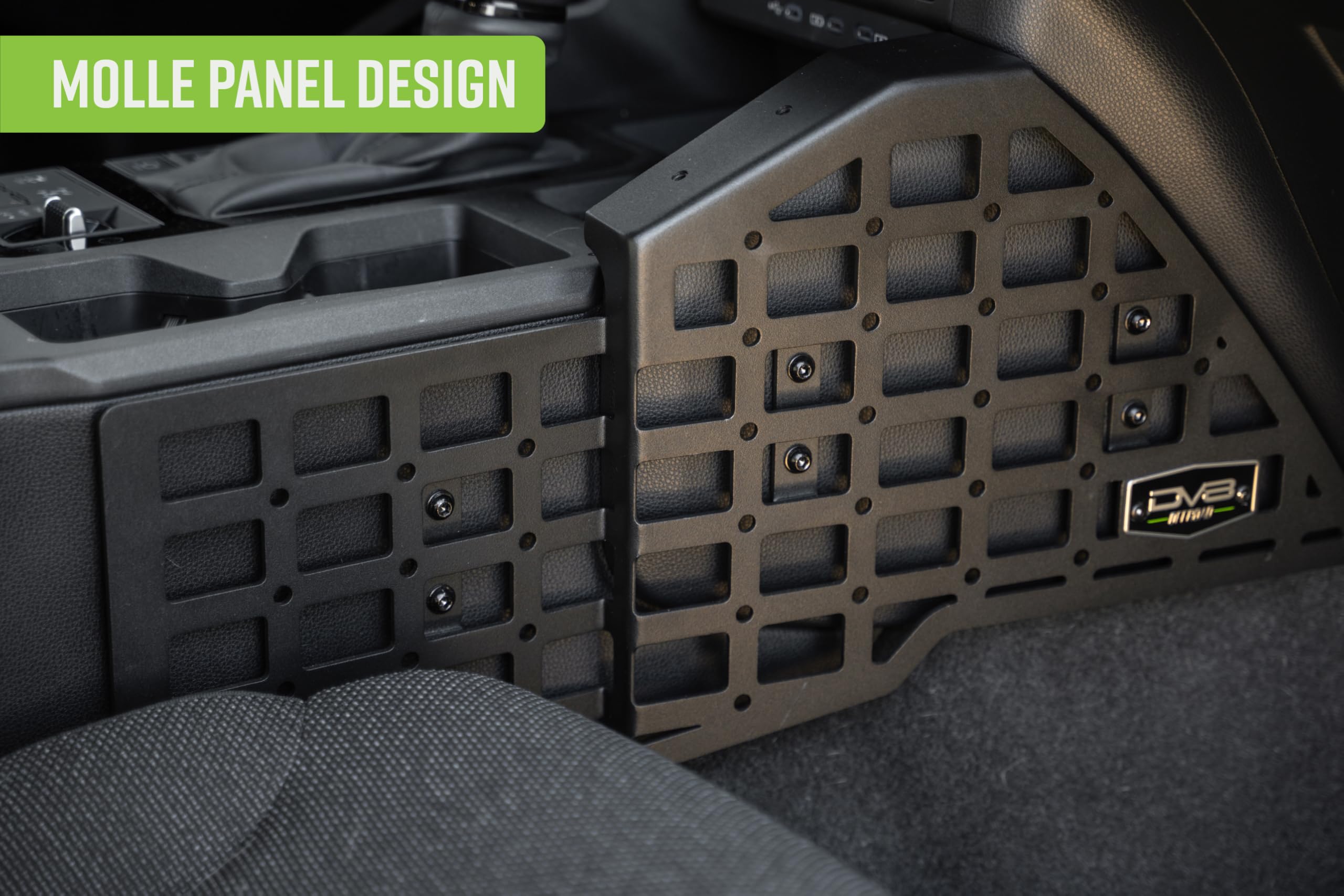 Molle Panels DV8 Offroad Center Console for 2024 Toyota Land Cruiser | Molle Panel Design | Multiple Mounting Solutions | M5 Pem Nuts for Digital Device Mounts | Black Powder Coated Finish | Steel