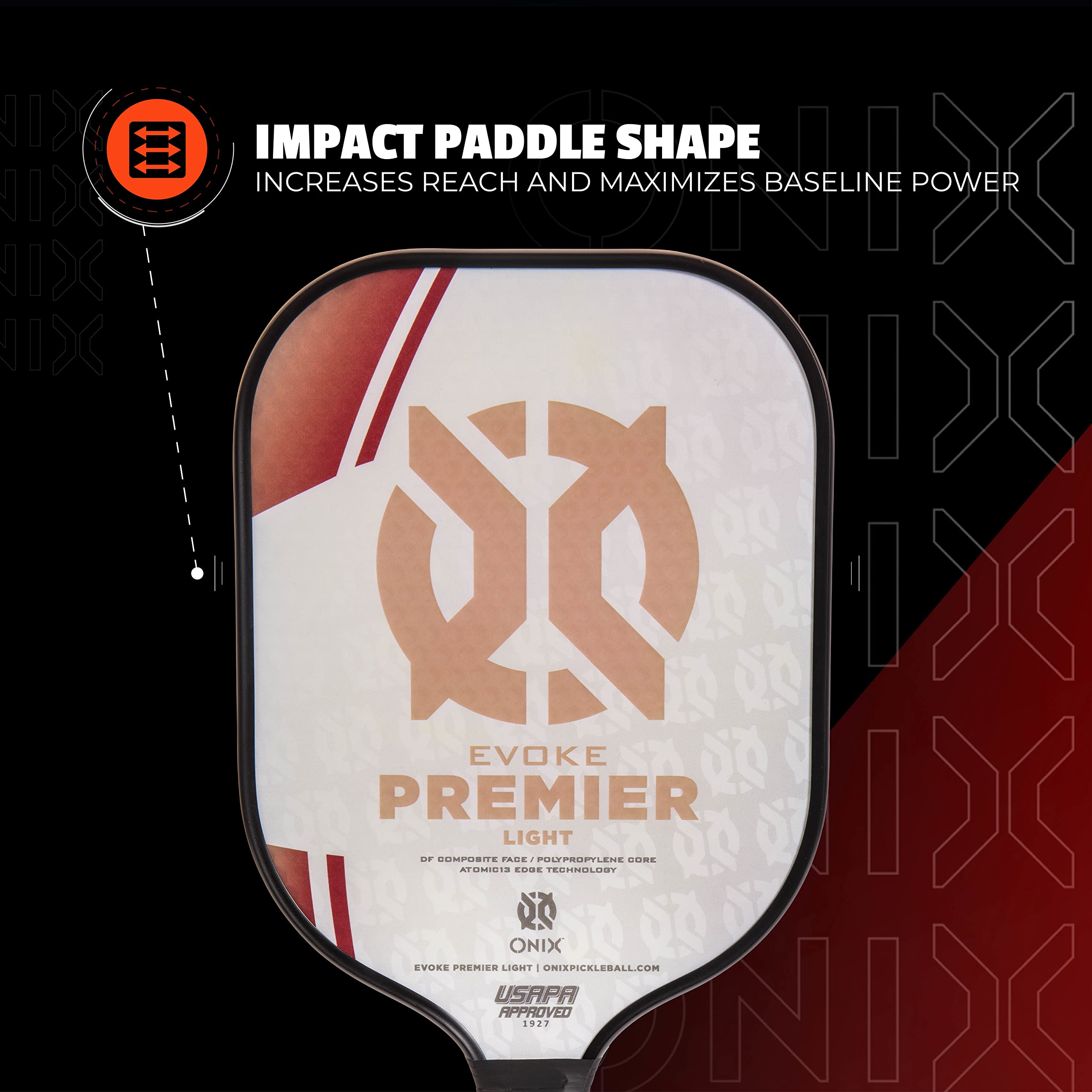 ONIX Evoke Premier Professional Lightweight Tournament Pickleball Paddle Designed by Pro Pickleball Players Impact Paddle Shape with Increased Speed throughout Play