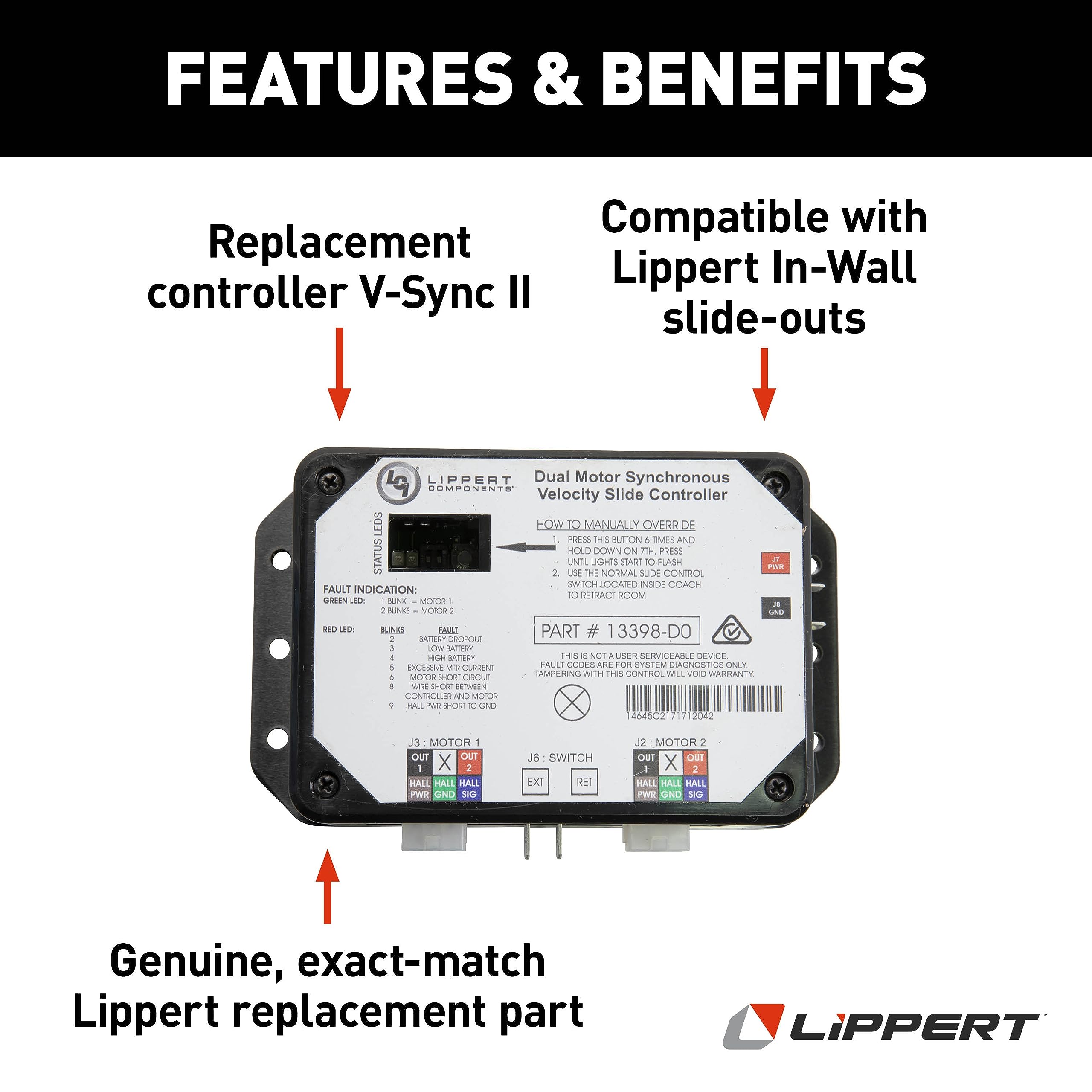 Lippert V-Sync II Replacement Controller for Various In-Wall Slide-Outs, Version 13398-DO Assembly for 3398-C2 Controllers, Exact-Match Component - 211852