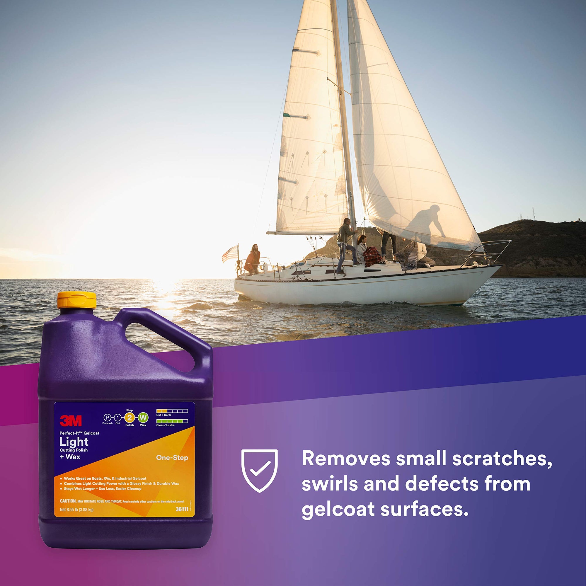 3M Perfect-It Gelcoat Light Cutting Wax + Polish, 36111, 1 Gallon, One-Step Process, Removes Scratches and Swirls, Light Oxidation Remover for Boats and RVs