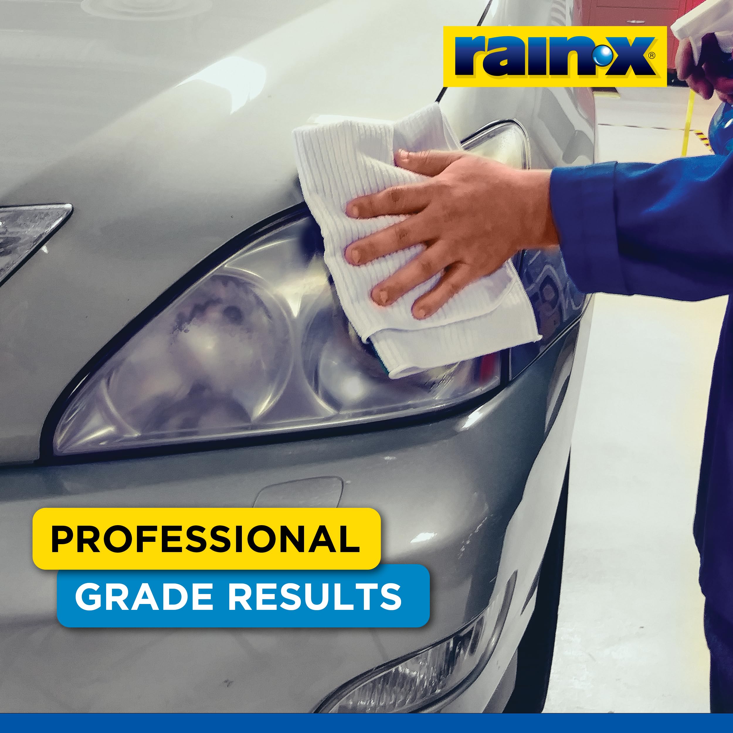 Headlight Restoration Kit Rain-X 610153 - Car Light Lens Cleaner/Restorer with Sanding & Polishing Drill Attachments & Sealant Wipe, Removes Scratches & Oxidation- All in 1 Long Lasting Formula