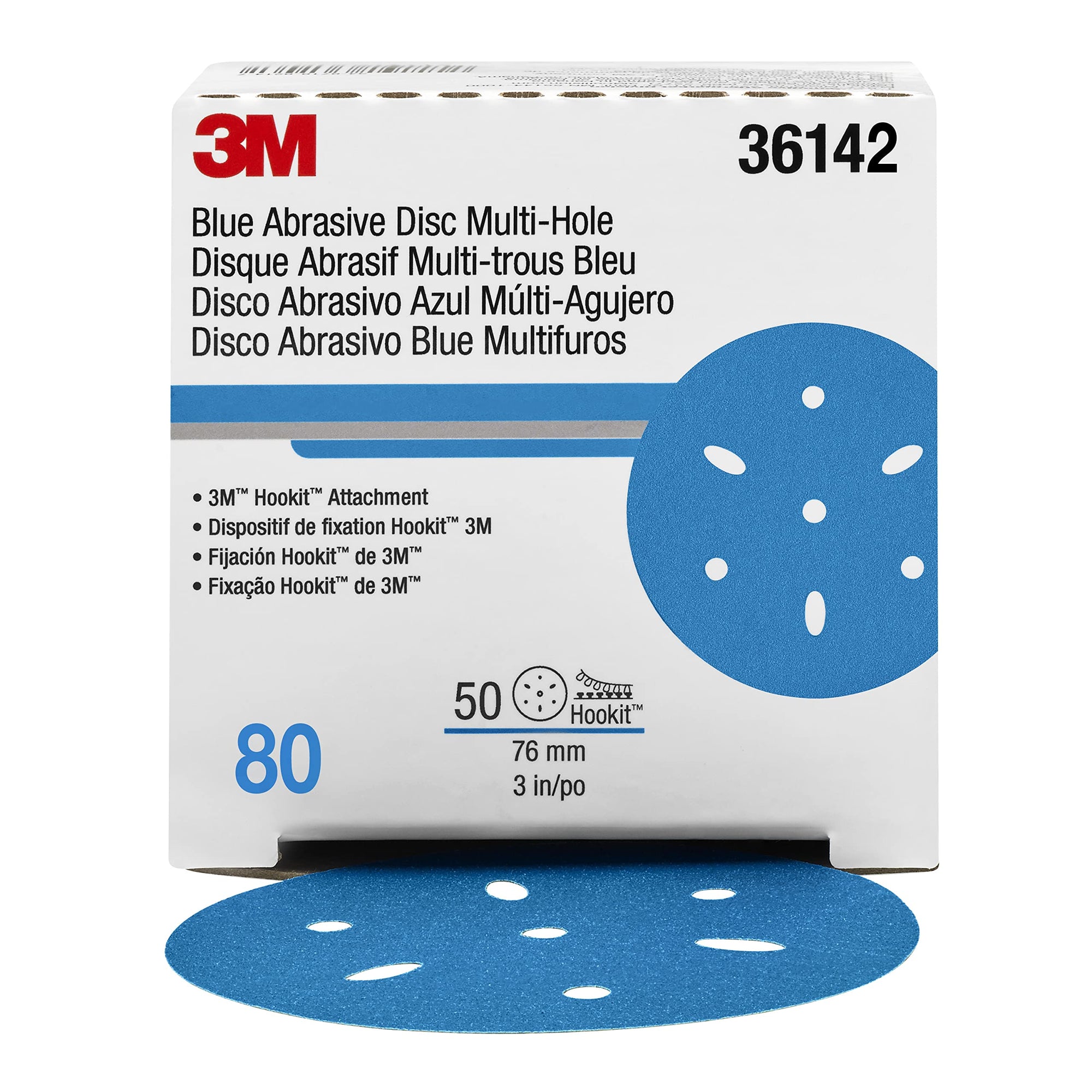 3M Hookit 3M-36142 Blue Abrasive Disc Multi-hole, 3 80 Grade