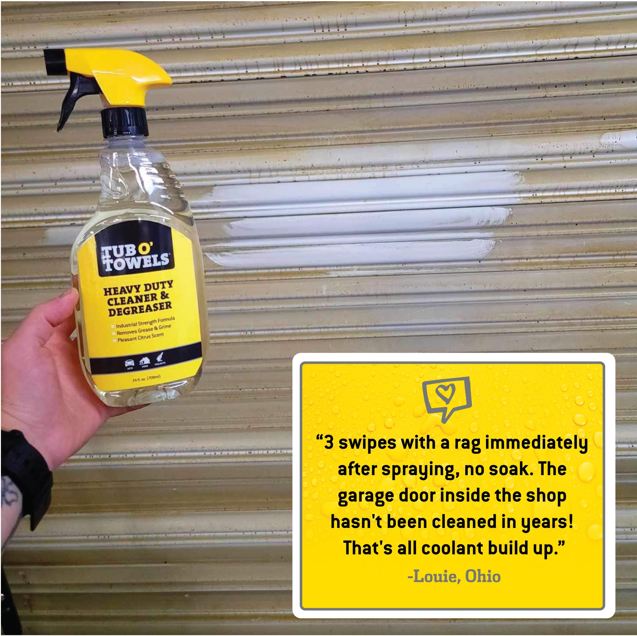 Tub O' Towels Heavy Duty Degreaser and Cleaner Spray Helps in Removing Oil Tar Paint Dirt Caulk Grease Grime Gunk Epoxies, Industrial Strength, Home & Auto, Made In USA, Citrus Scent, 24oz