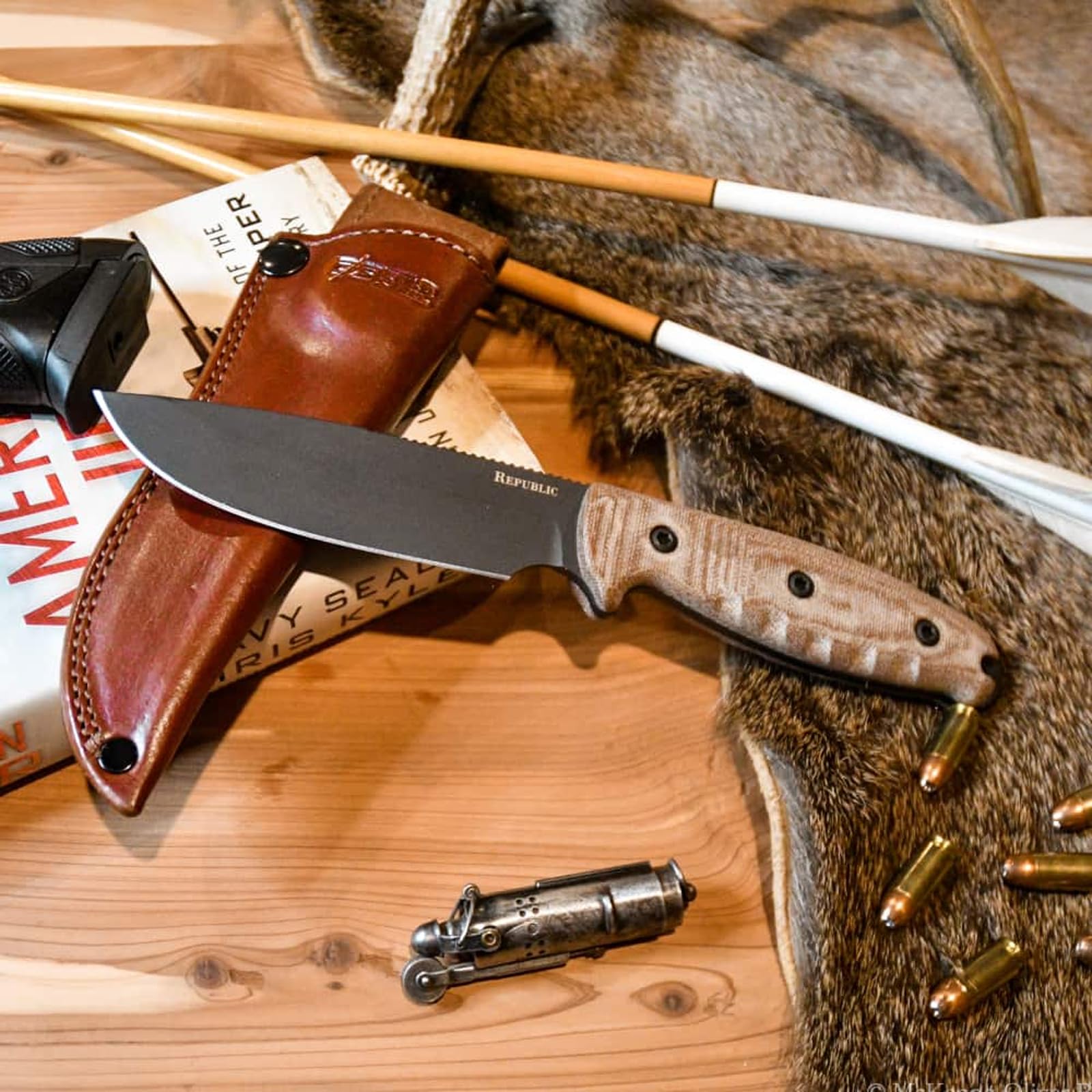 Cold Steel 5" Republic Bushcraft S35VN Drop Point Razor-Sharp Blade 5" Micarta Handle Tactical Outdoor Fixed Blade Knife w/Leather Sheath