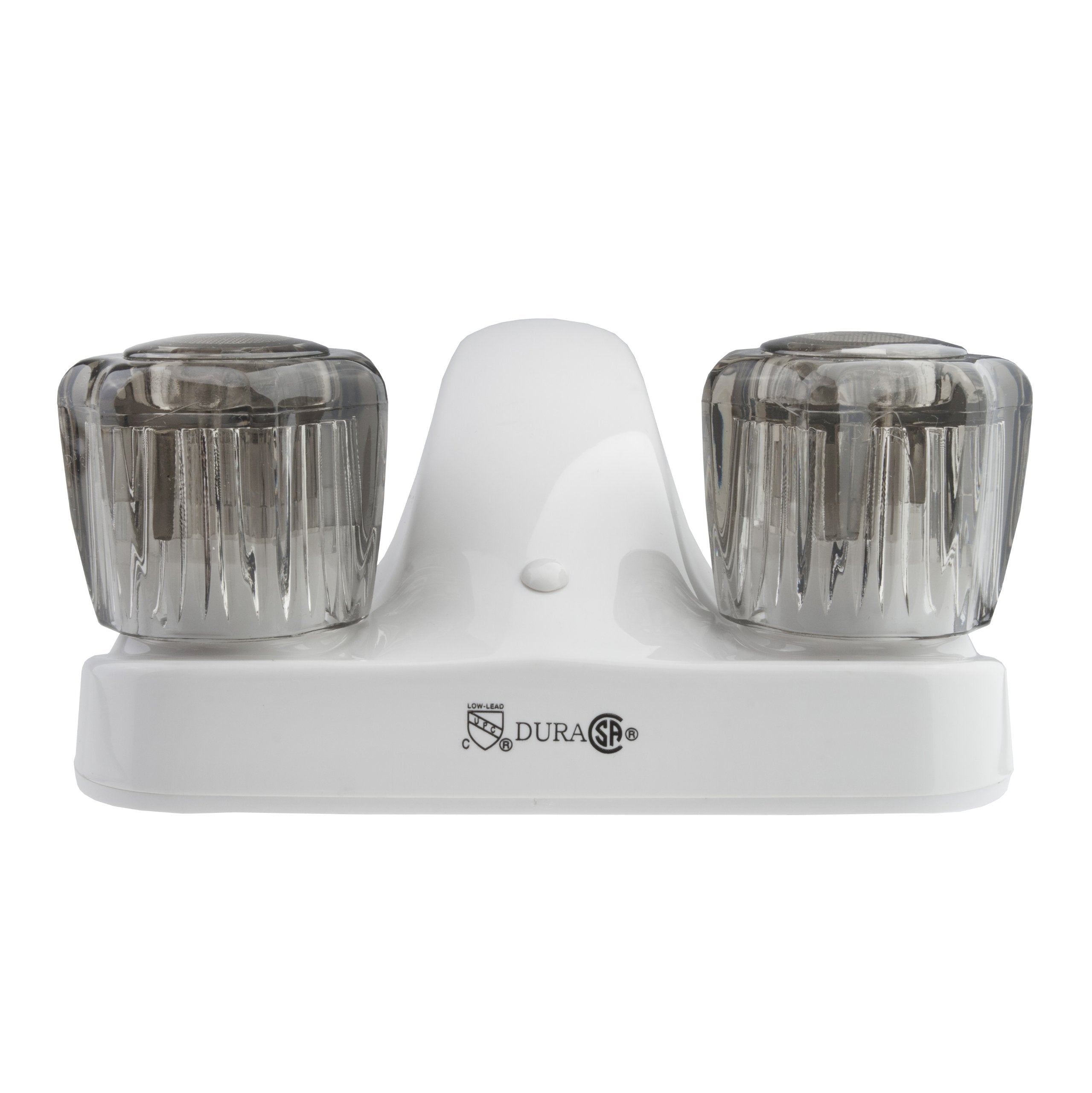 Dura Faucet RV Bathroom Faucet DF-PL700S-WT with Smoked Acrylic Knobs (White)