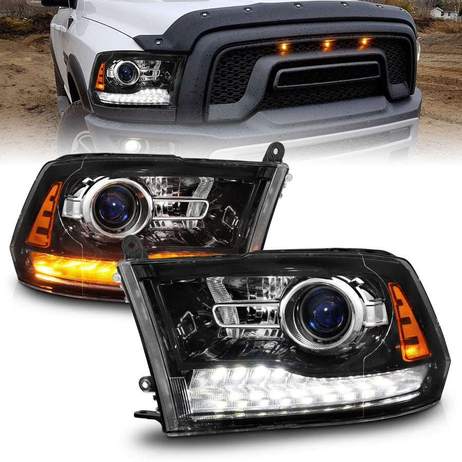 09-18 Dodge Ram 1500/2500/3500 ANZO LED Plank Style Headlights Switchback + Sequential - Hyper Black