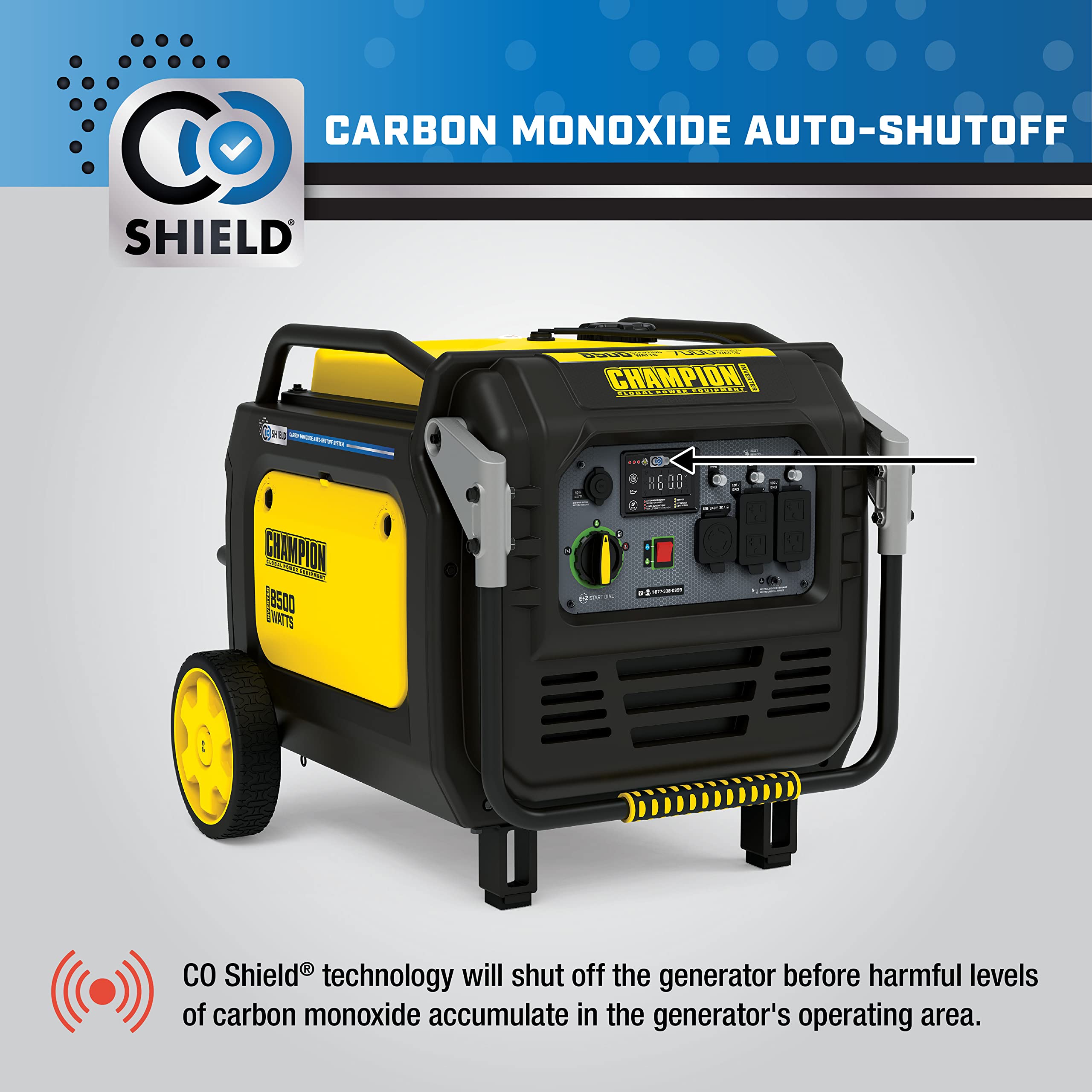 8500-Watt Champion Power Equipment Electric Start Home Backup Portable Inverter Generator with Quiet Technology and CO Shield