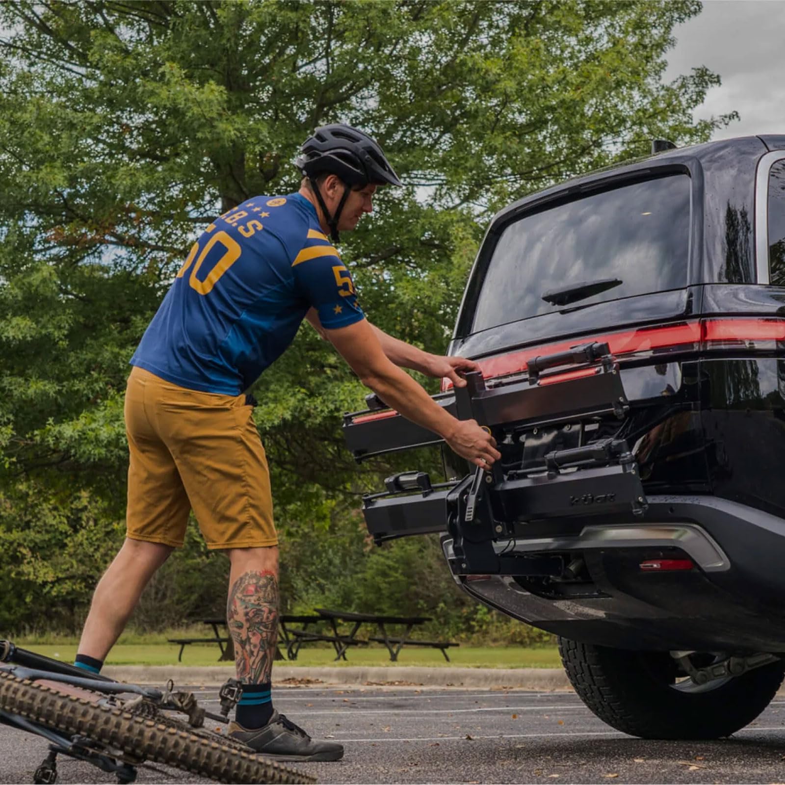 2" KUAT Piston Pro X LED Dual Ratchet Hitch Rack - Secure Rugged Kashima-Coated Portable Foldable Easy-to-Use No Frame Contact 2-Bike Hauling Platform with 53" Max Wheelbase & 5" Max Tire Width