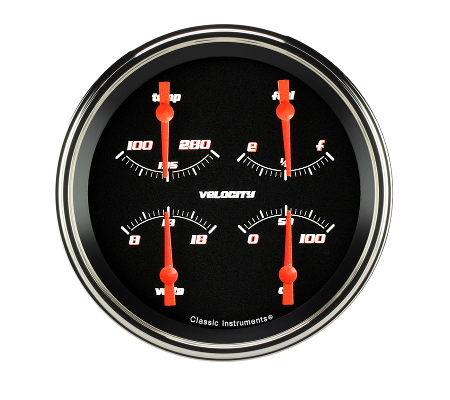 Velocity Classic Instruments Black VS75BSLF 4 5/8" Quad Gauge 240-33"