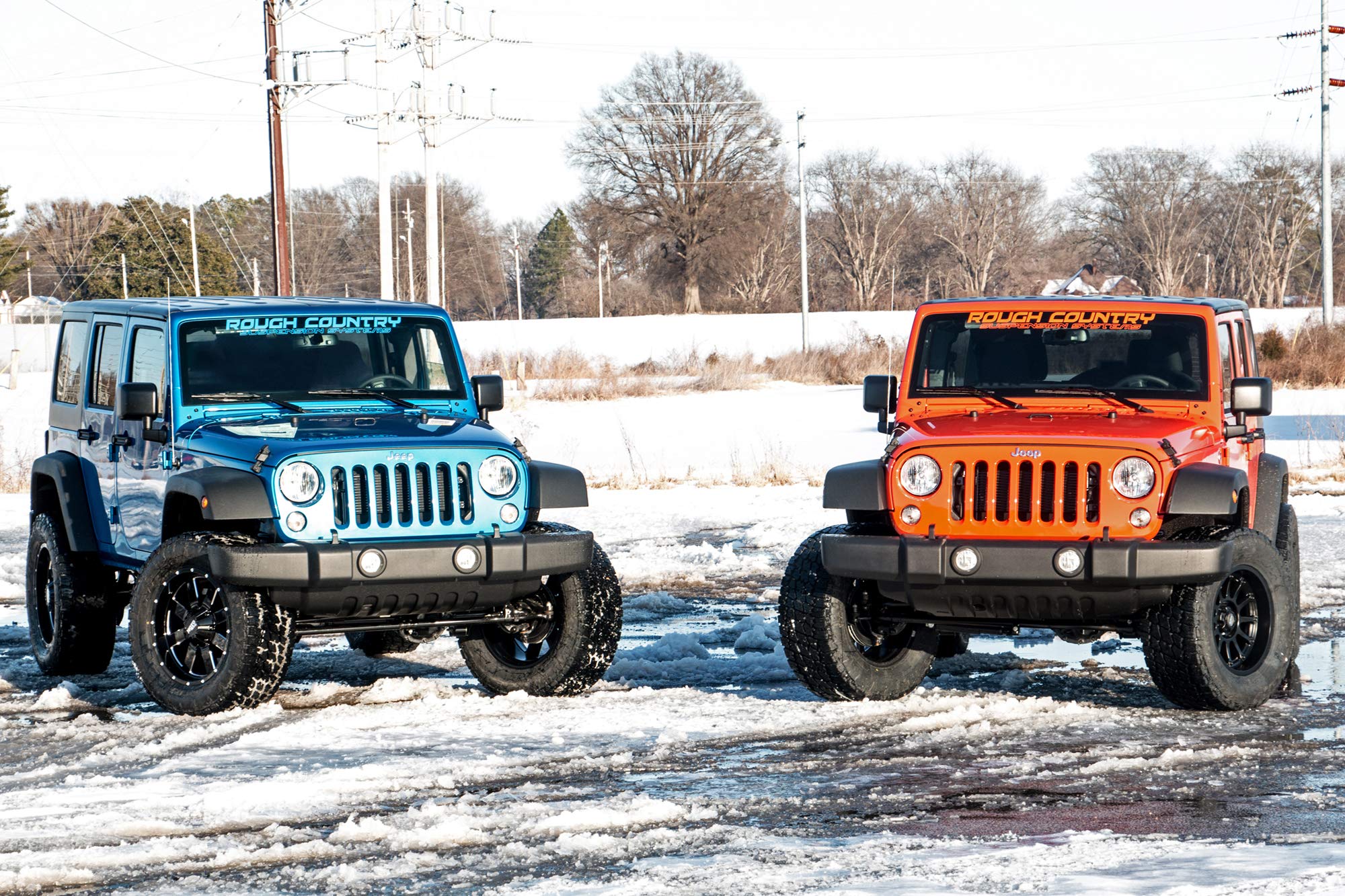 3.25" Rough Country Lift Kit with M1 Shocks for Jeep Wrangler JK Unlimited 4-Door (2007-2018)