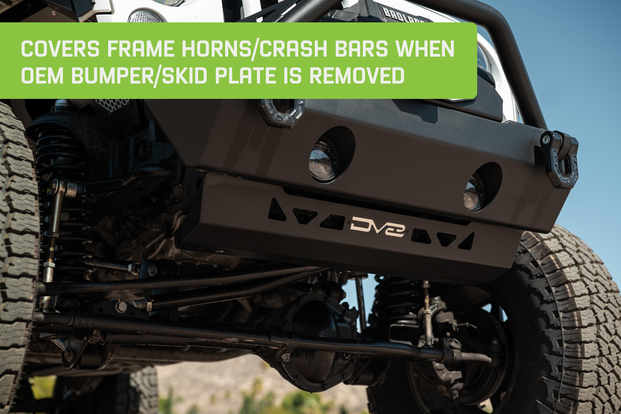 Front Skid Plate DV8 Offroad for 2007-2018 Jeep Wrangler JK | Covers Frame Horns/Crash Bars When Factory Bumper/Skid Plate is Removed | Simple Mounting Design | Vented to Allow Airflow to Engine Bay