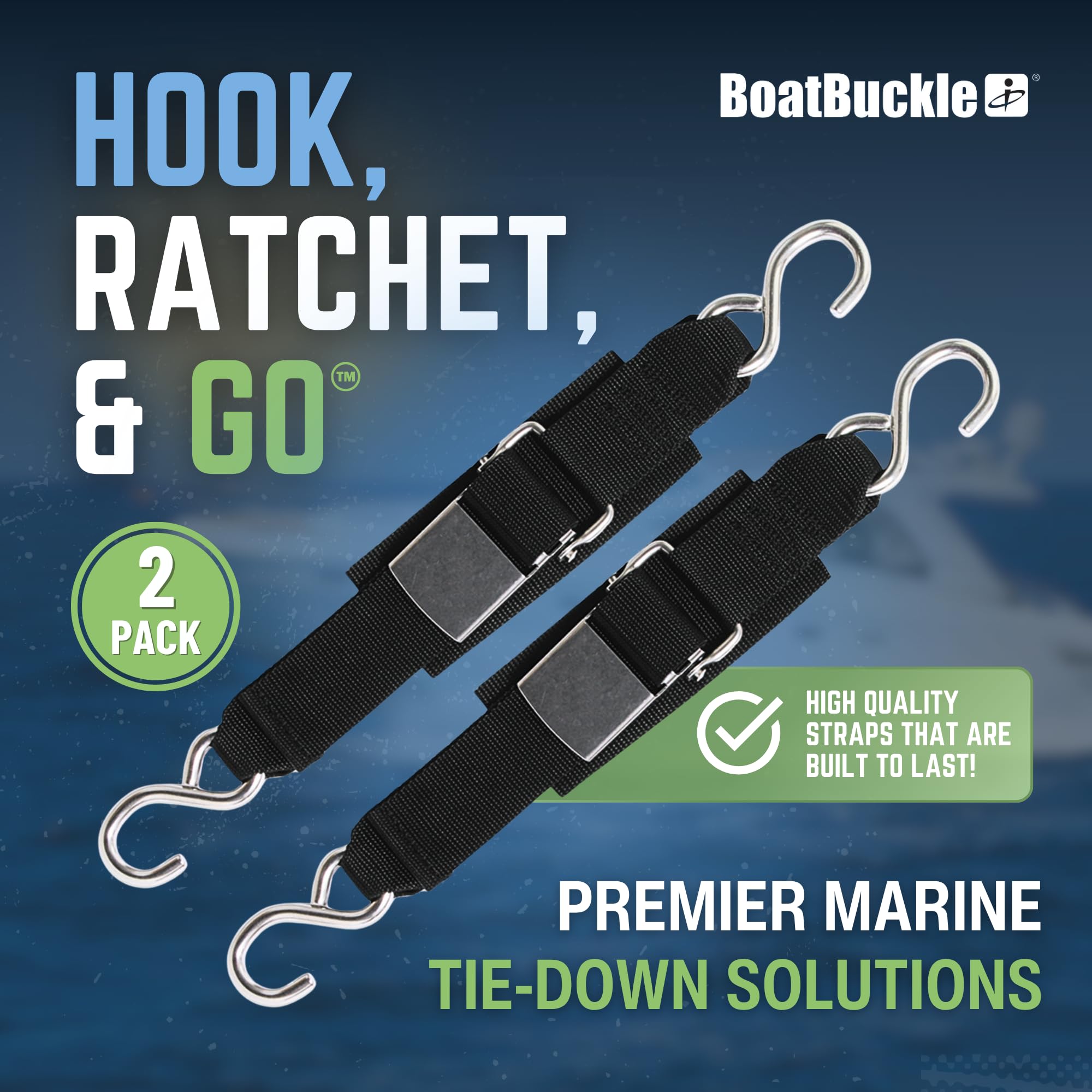 Kwik-Lok BoatBuckle Stainless Steel Transom Tie-Down, 2-Inch x 2-Feet