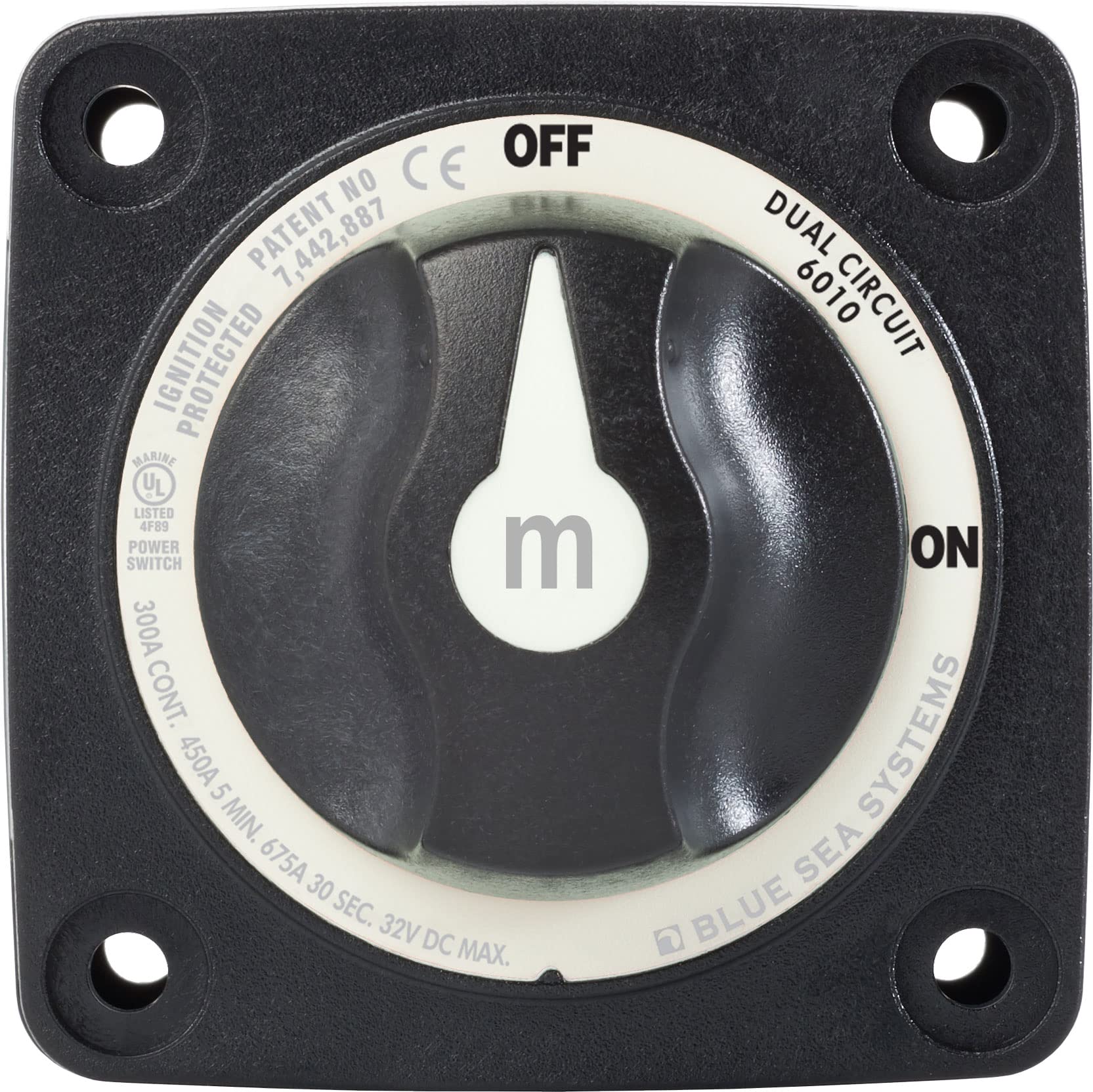 Blue Sea Systems m-Series Mini Battery Switch, 300A, 32V DC Dual Circuit, Black