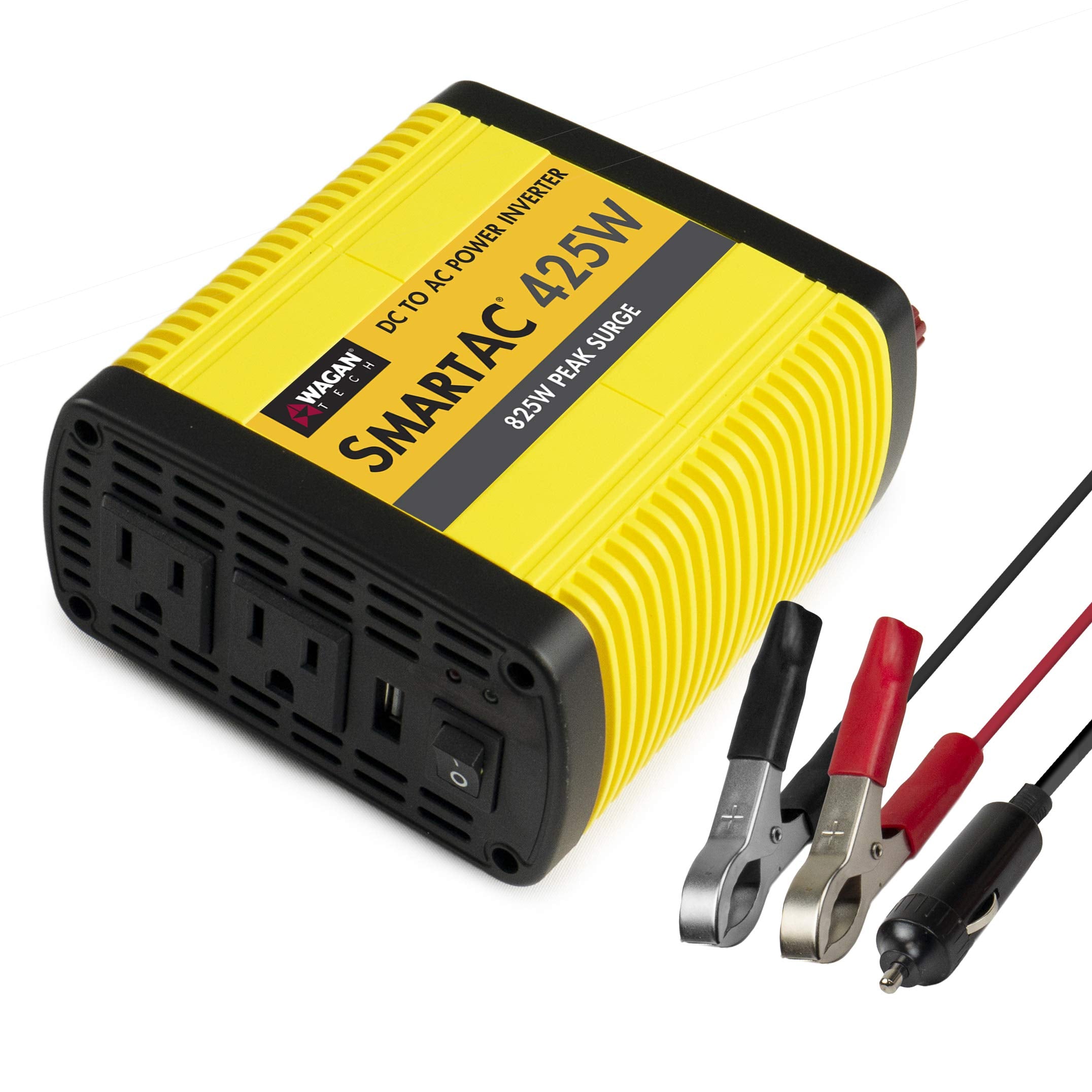 Wagan 425W EL3706 Power Inverter 425W TrueRated Continuous 825W Surge PowerAC to DC 12V to 110V AC Inverter with 2 AC Outlets and 2A USB Charging Port