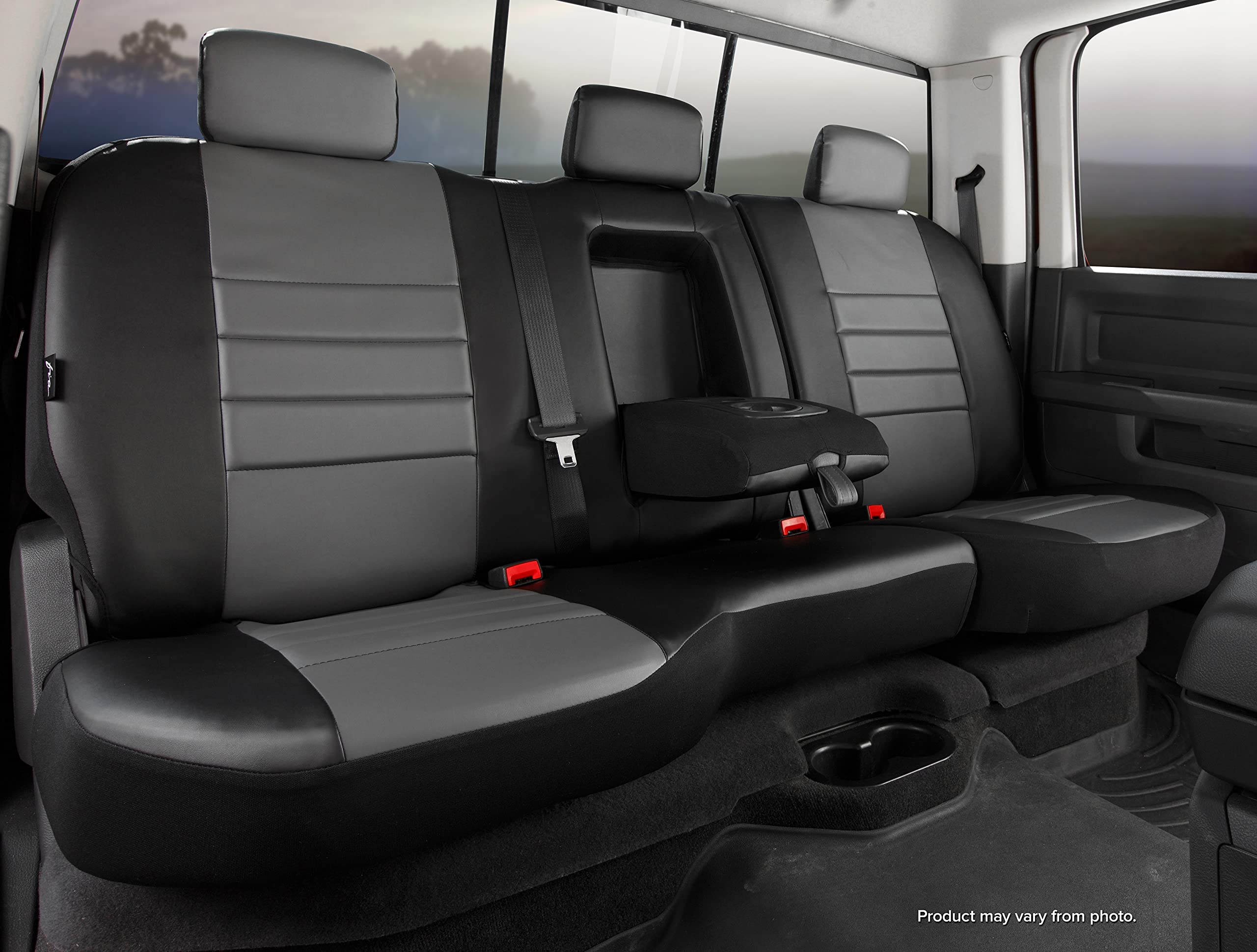 Fia SL65-2 Custom Fit Gray Rear Seat Cover Split Seat 40/60 - Leatherette (Black w/Gray Center Panel)