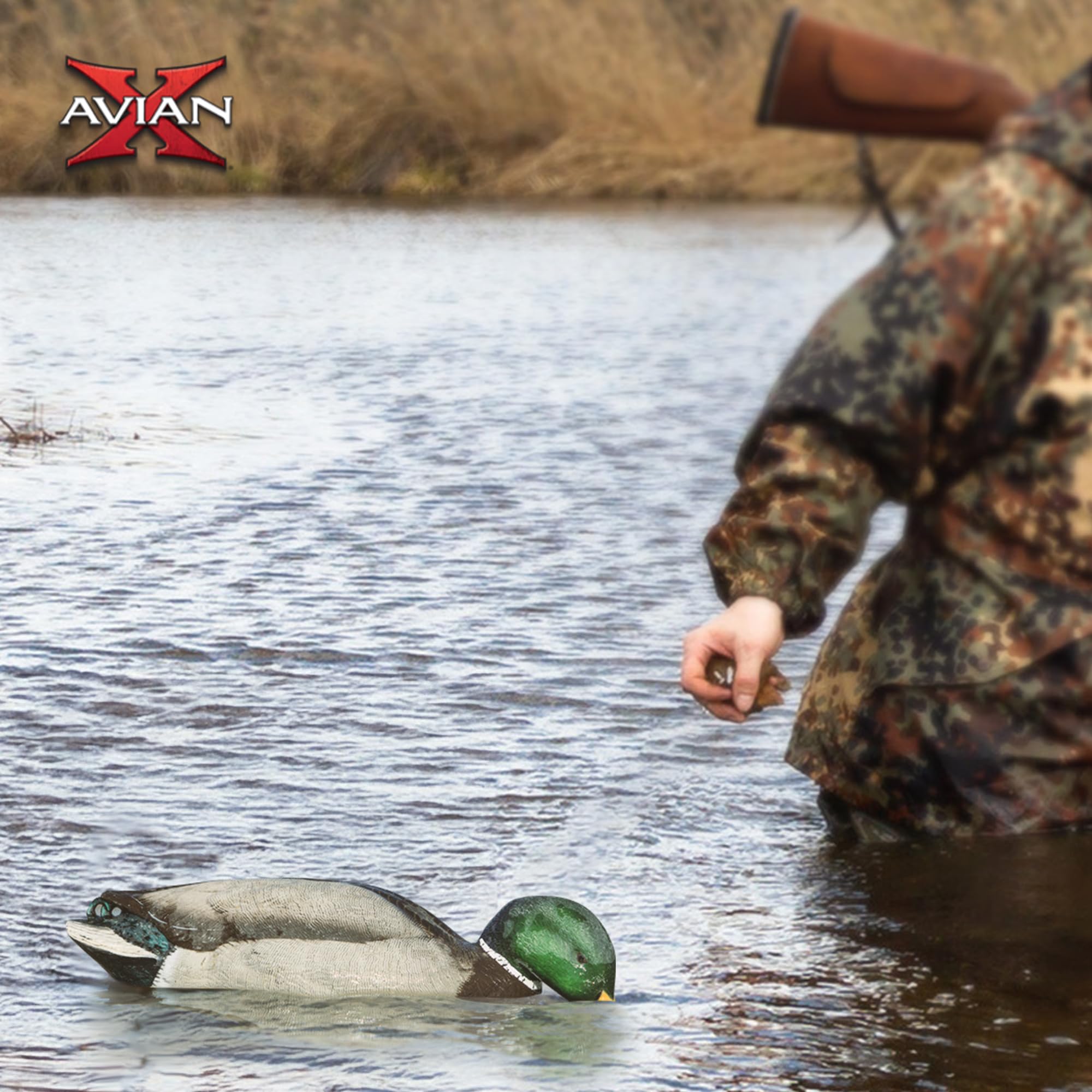 Avian-X Power Shaker Mallard Drake Duck Decoy Floating Surface Feeder for Hunting with Shaker Module Foam Filled Body, Multicolor
