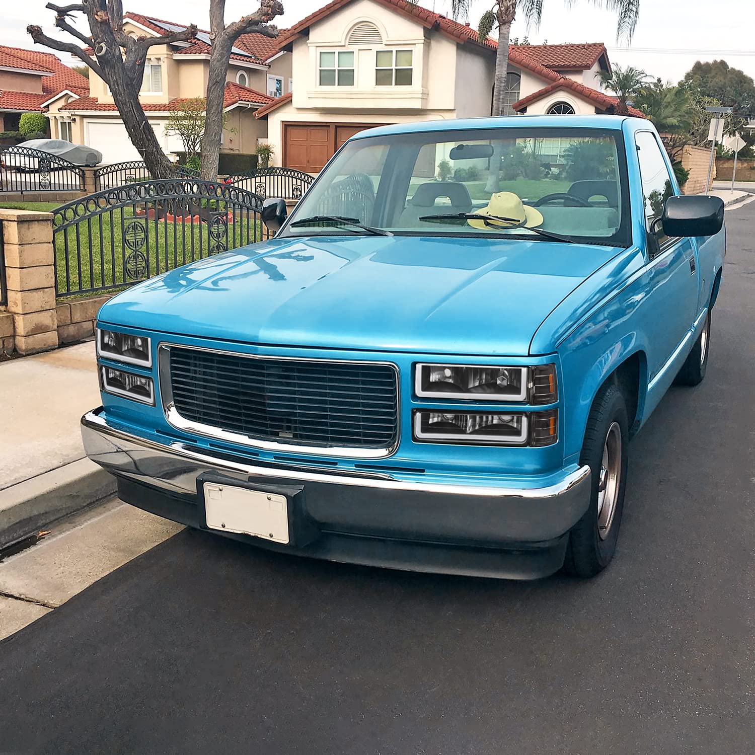 Black LED Bar Headlights + Bumper Lamps + Corner Lights SPEC-D TUNING Compatible with 1994-1998 GMC C10 C/K 1500 Suburban Yukon, Left + Right Pair Headlamps Assembly