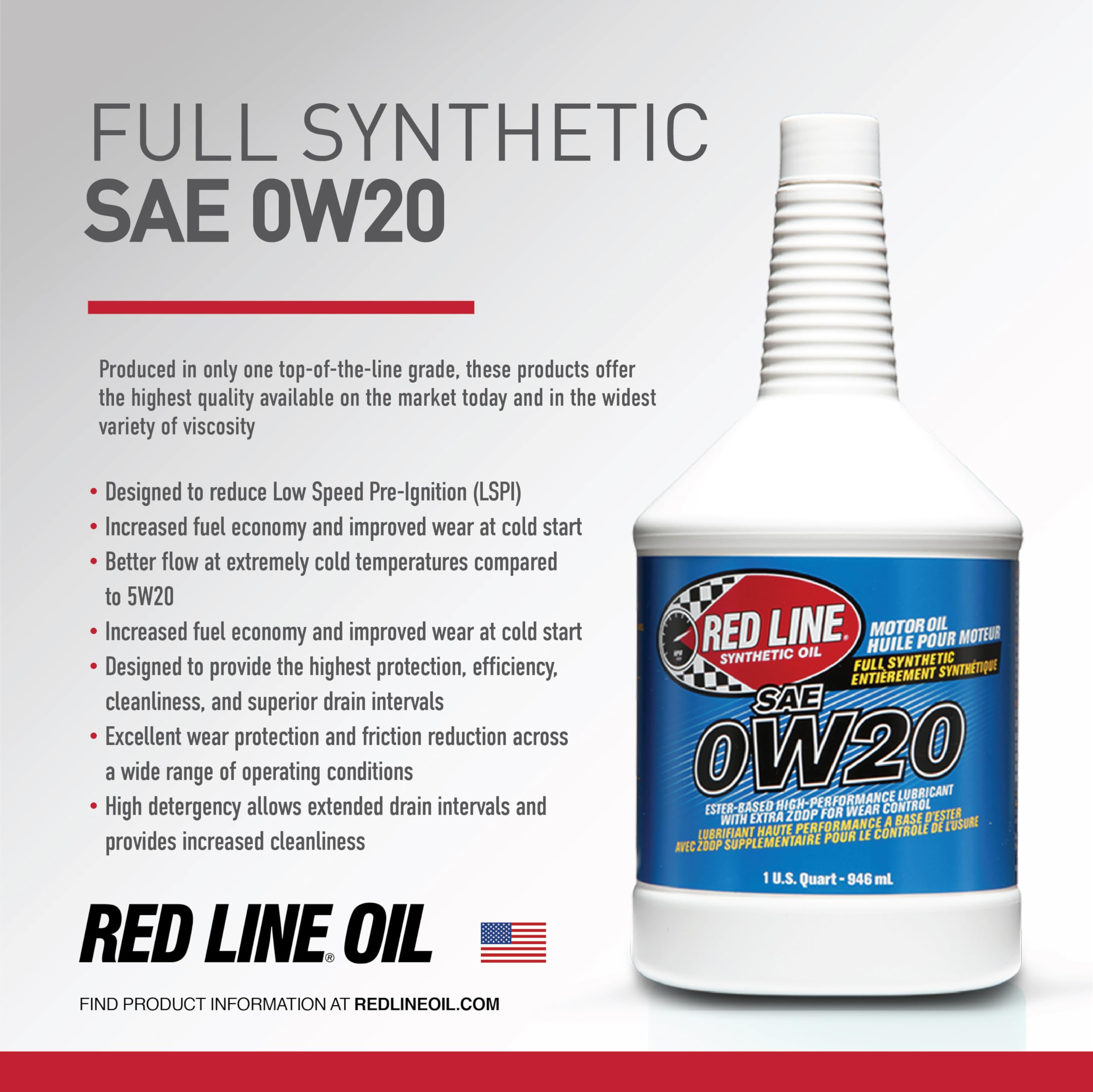 SAE 0W20 Fully Synthetic Motor Oil Red Line - 1 Quart