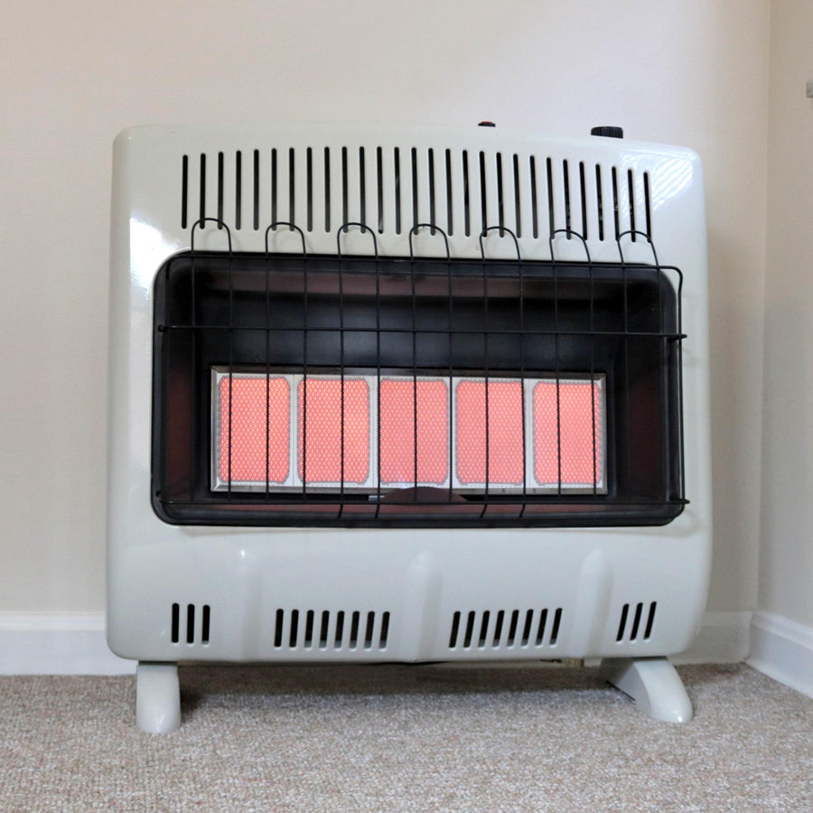 30,000 BTU Mr. Heater Vent Free Radiant Propane Heater For Cold Rooms, Additions, Sun Rooms & Cabins - White